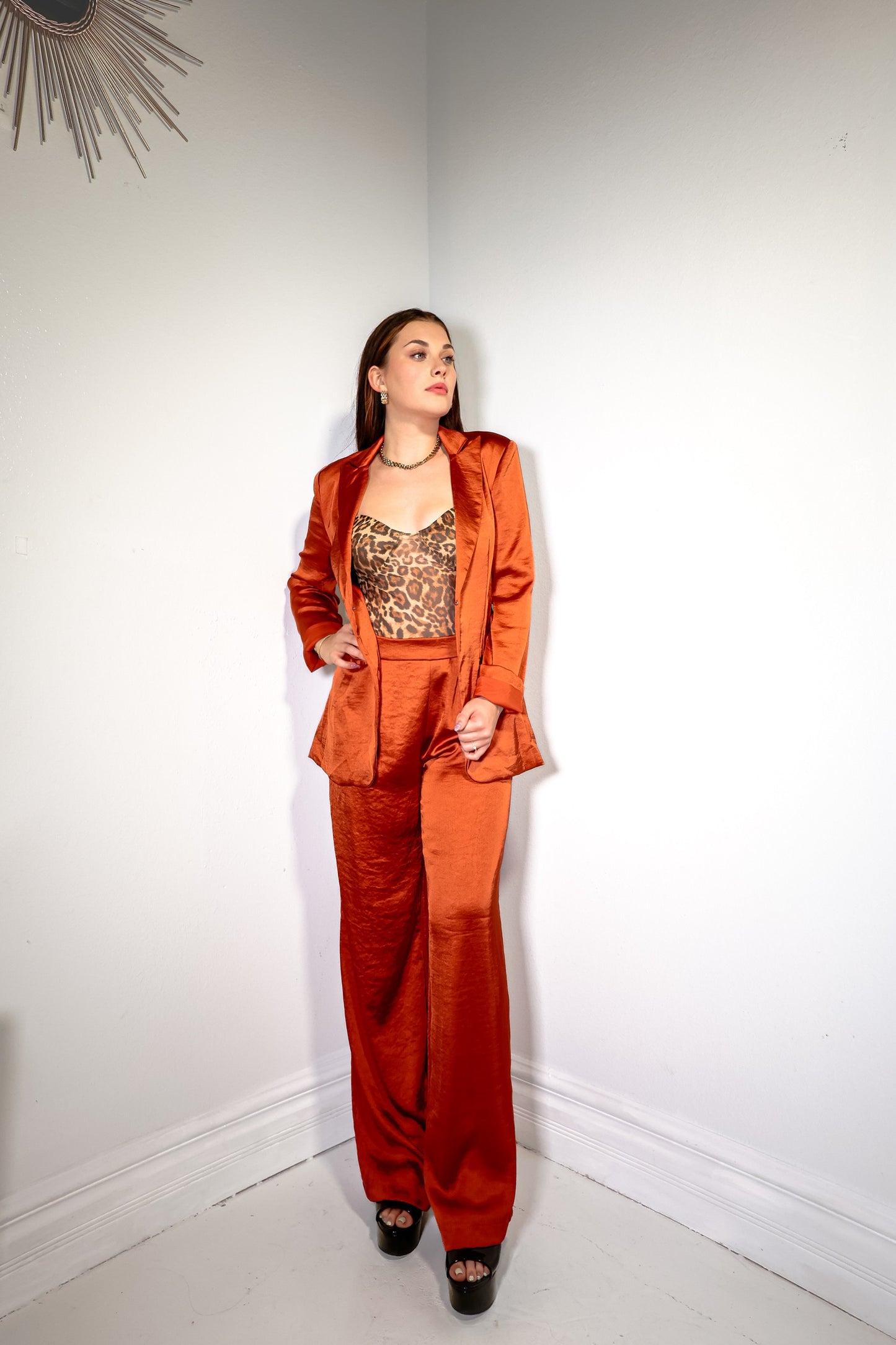 Radiant Rust Satin Wide Leg Pants