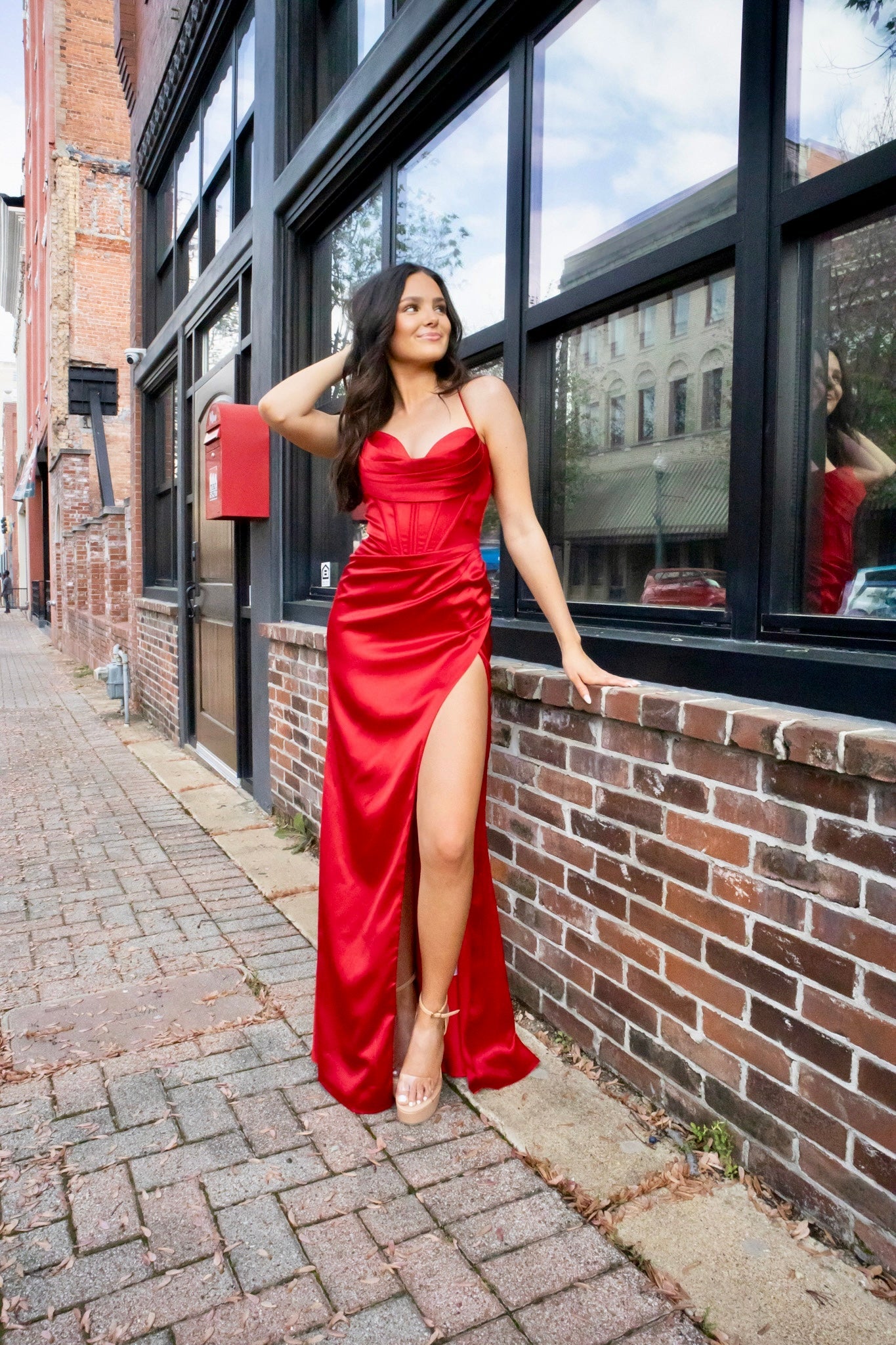 Red Corset Cowl Satin Gown Red / 6 Red Corset Cowl Satin Gown Red / 6