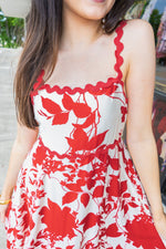Red Floral Print Midi Dress-Dresses-KCoutureBoutique, women's boutique in Bossier City, Louisiana