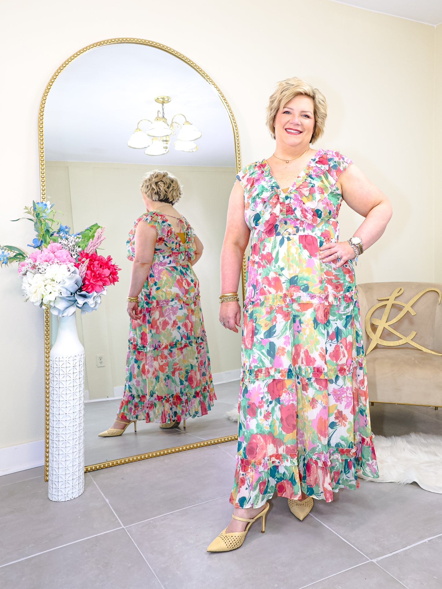 Reset Floral Elegance Ruffled Maxi Dress