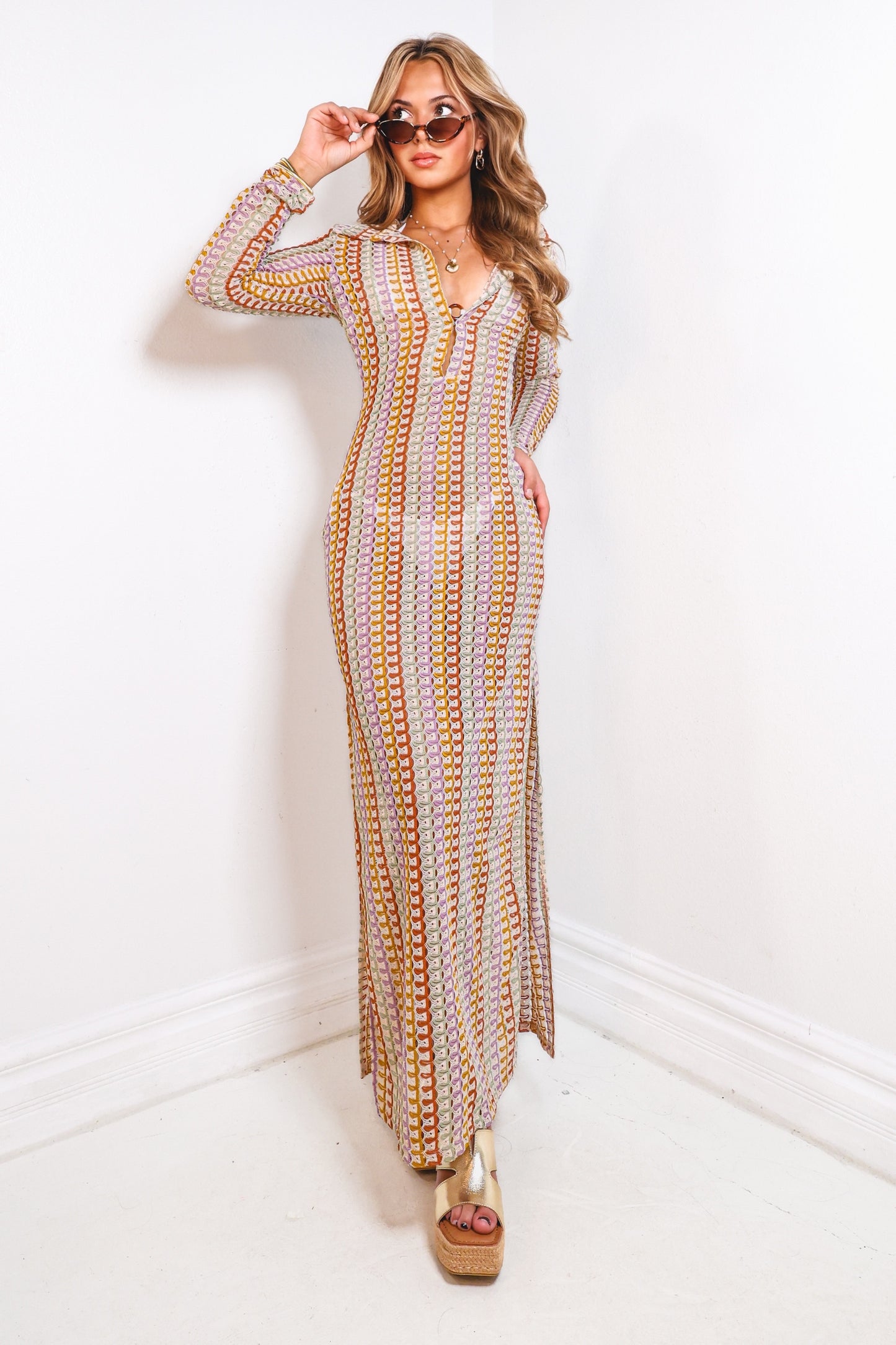 Retro Luxe Crochet Maxi Dress