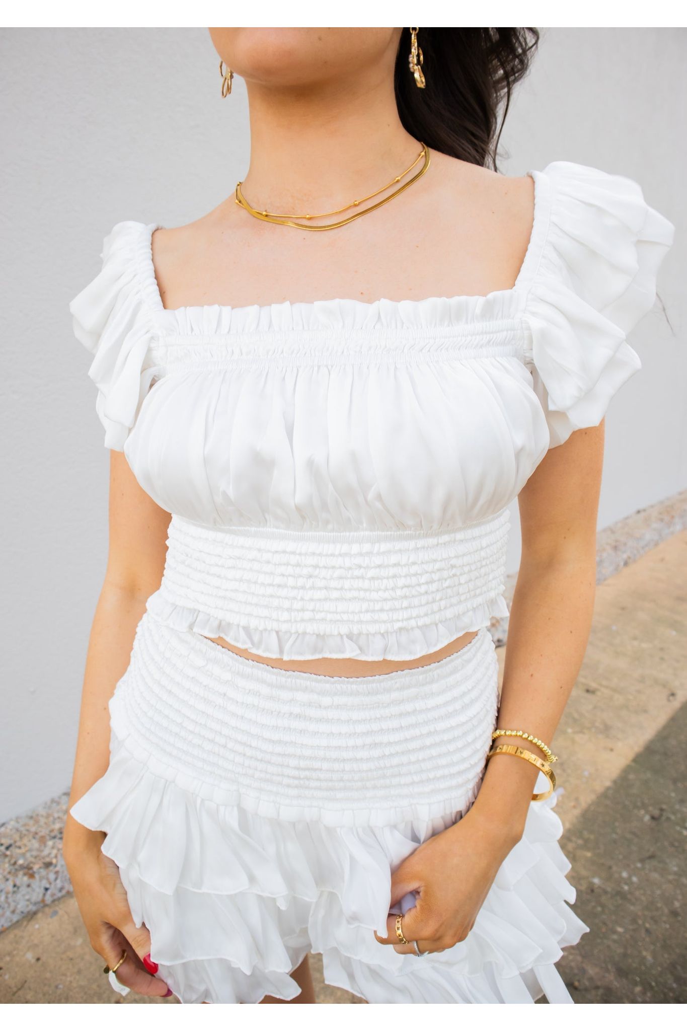 Ruffle Sleeve Cropped Smock Top-Top-KCoutureBoutique, women's boutique in Bossier City, Louisiana