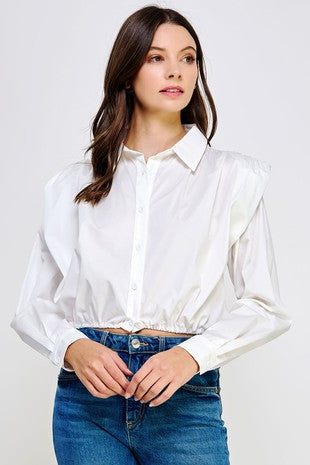 Sassy Shoulder Pad Poplin Shirt-KCoutureBoutique, women's boutique in Bossier City, Louisiana