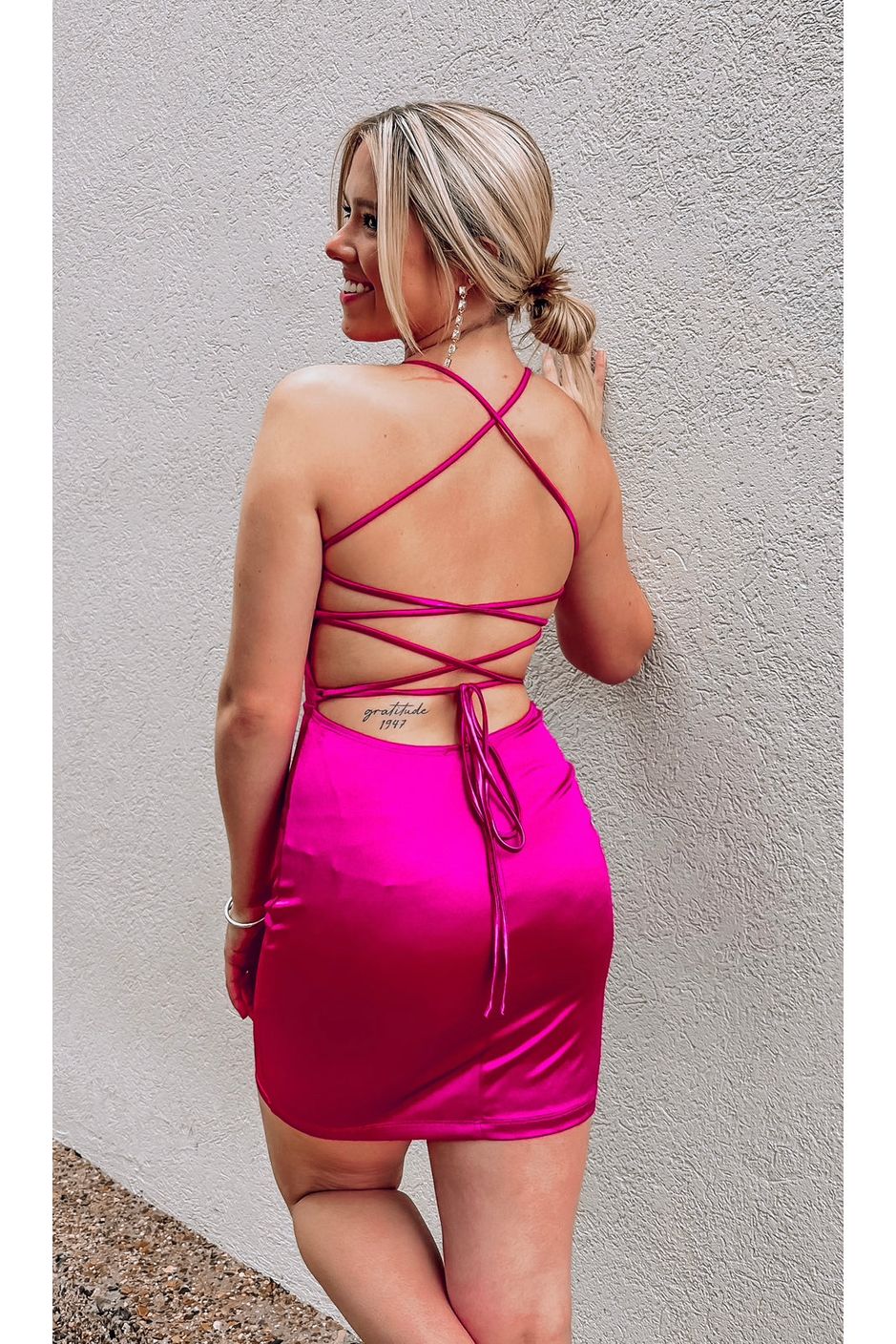 Satin Criss Cross Open Back Mini Dress-Dresses-KCoutureBoutique, women's boutique in Bossier City, Louisiana