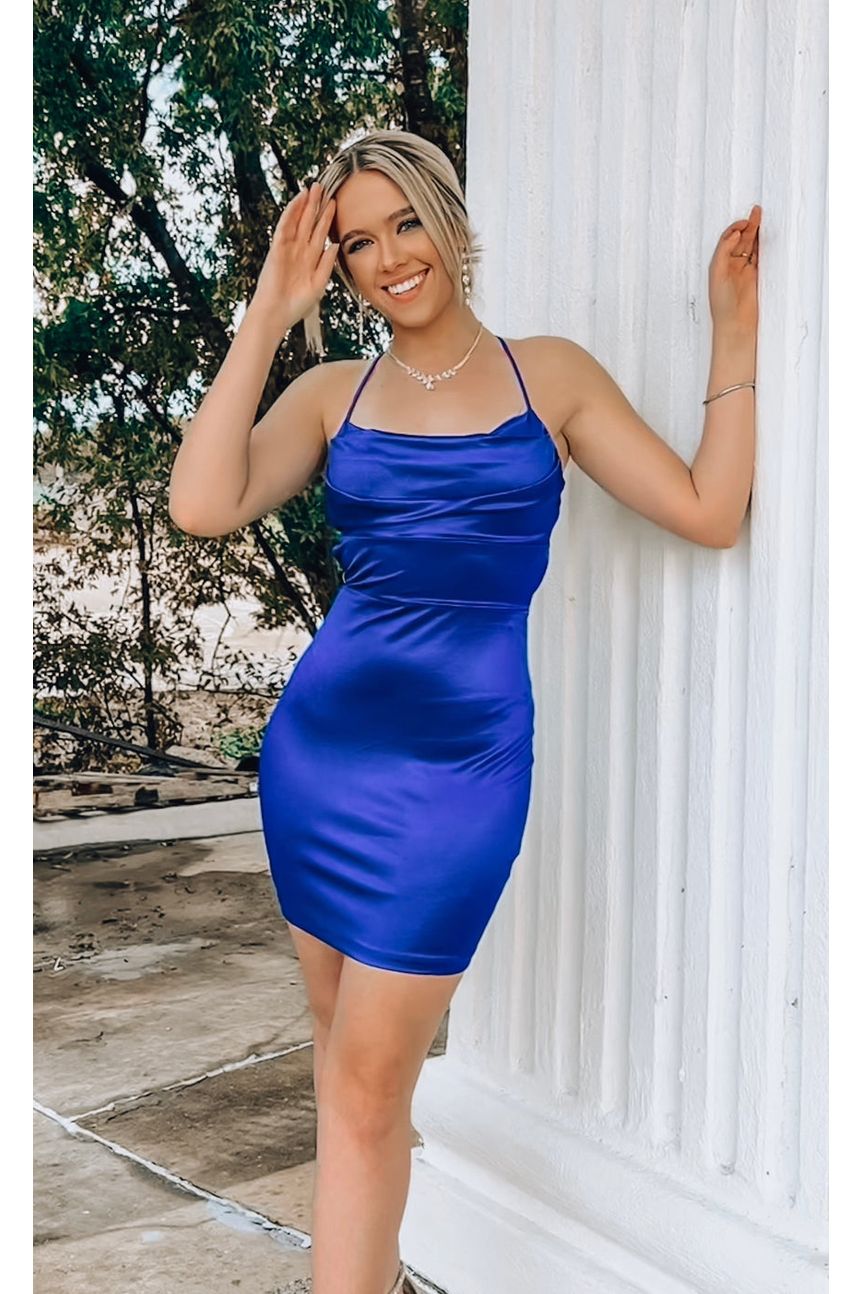 Satin Criss Cross Open Back Mini Dress-Dresses-KCoutureBoutique, women's boutique in Bossier City, Louisiana