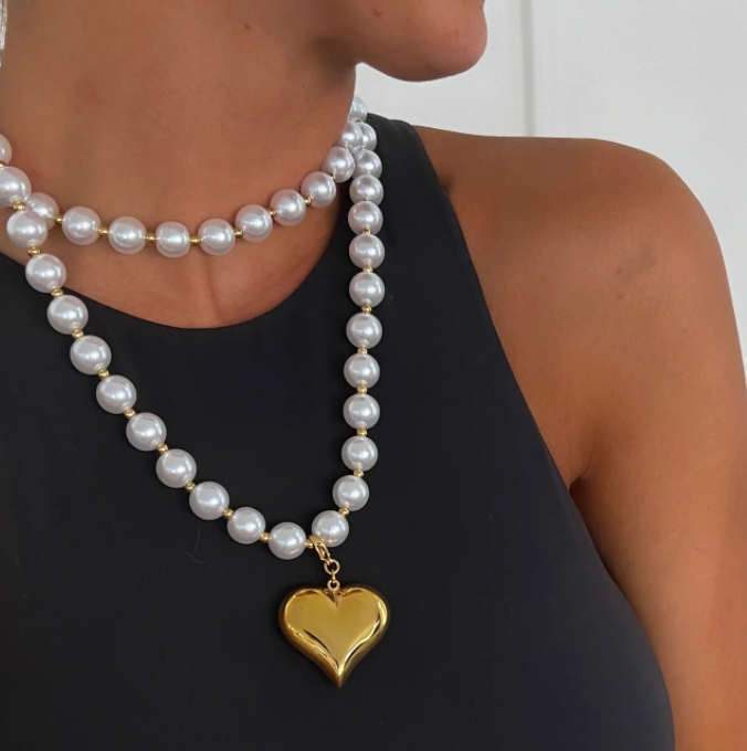 Wrap Around Pearl Heart Necklace