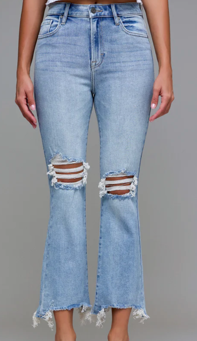 Hidden Happi Distressed Frayed Hem Cropped Jeans