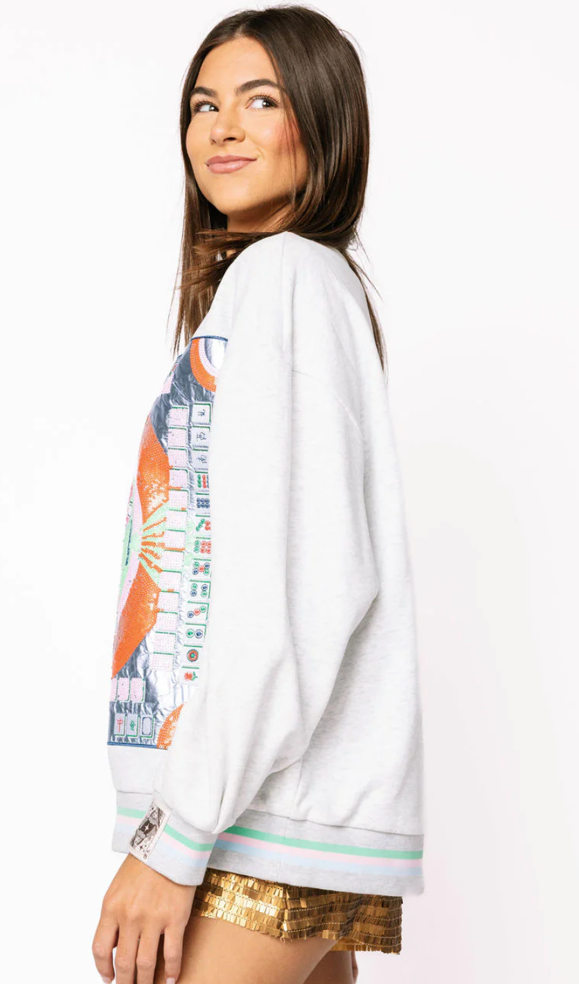 Queen of Sparkles Grey Multi Mahjong Table Sweatshirt