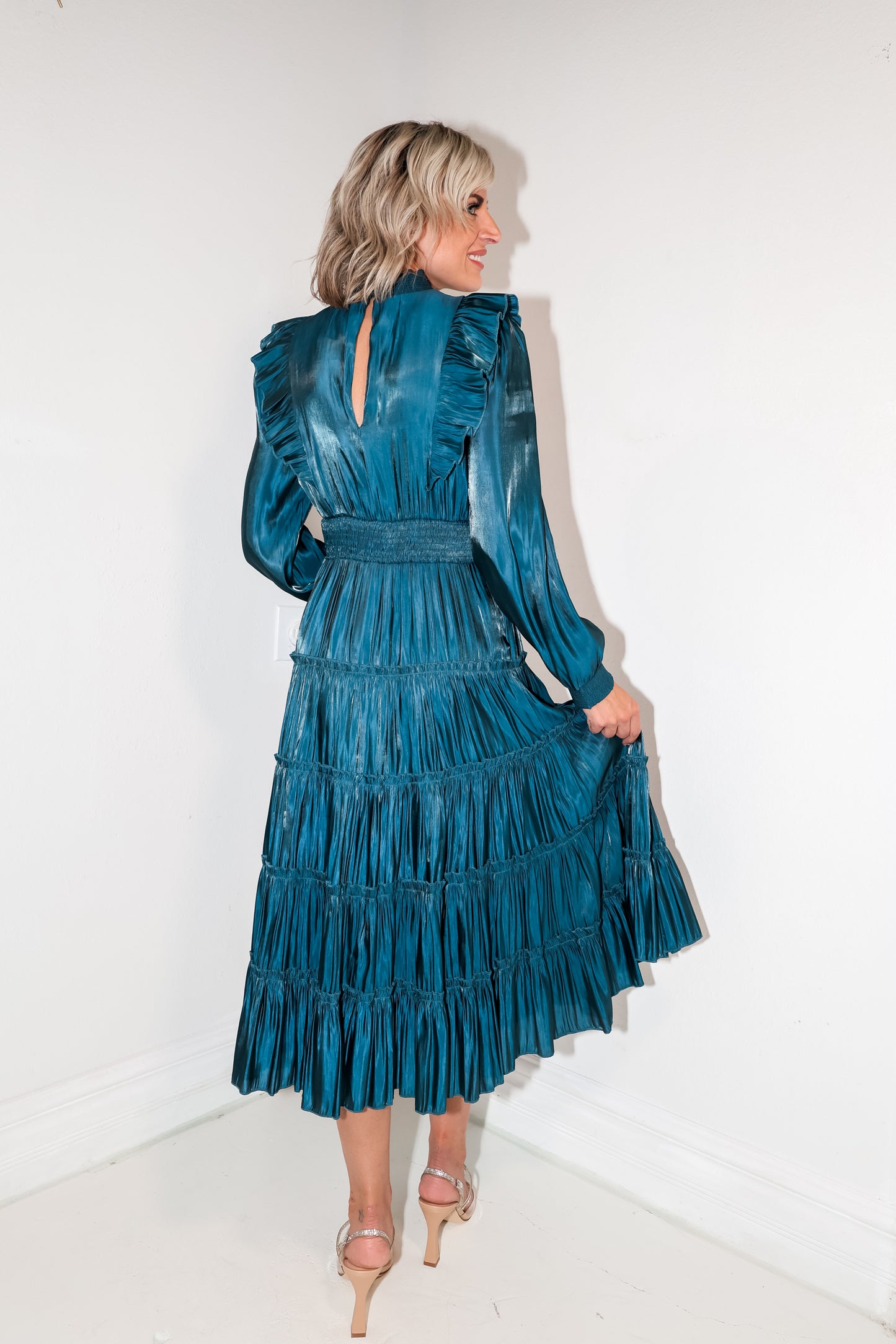 Ashley Aqua Smocked Waist Maxi Dress
