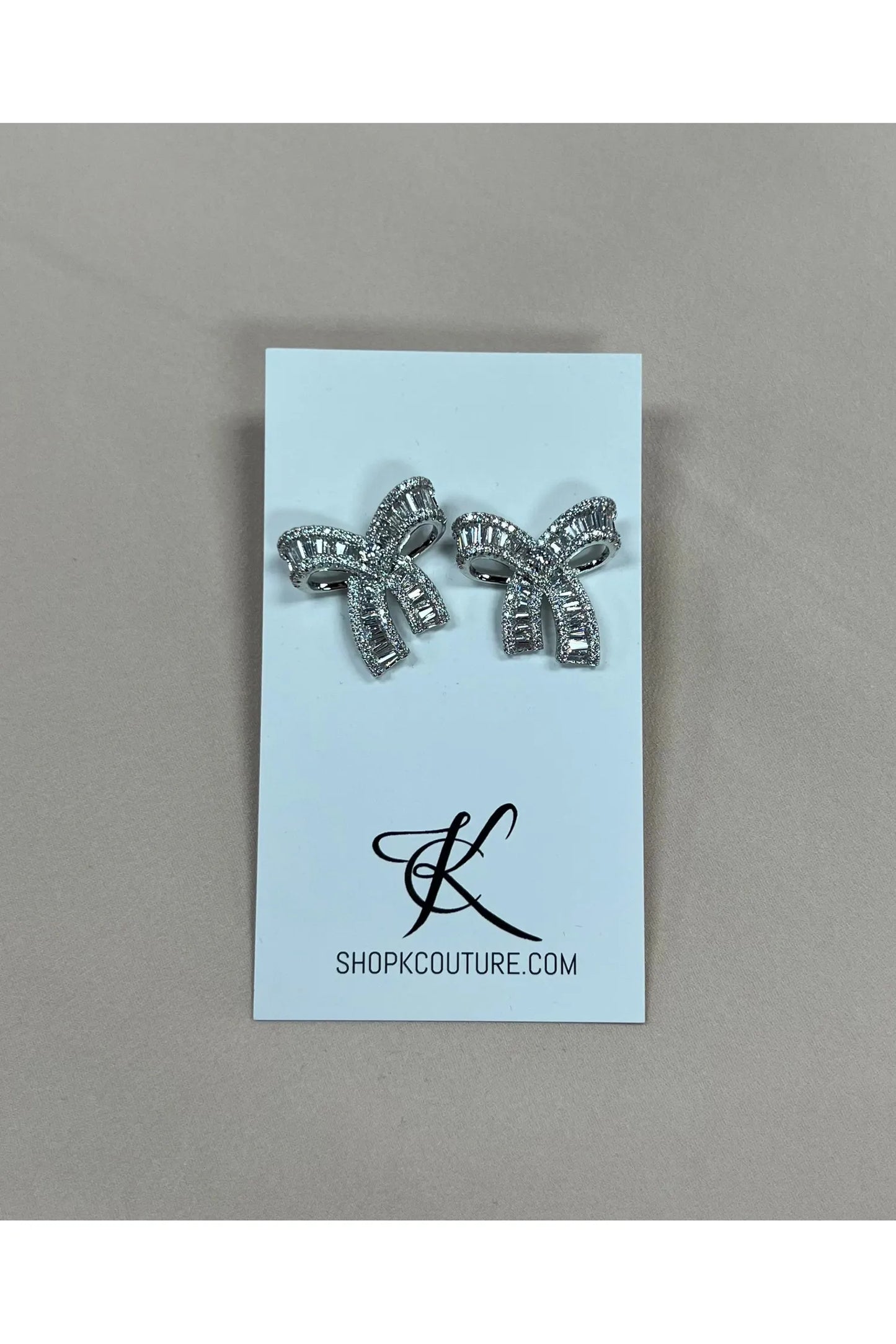 Silver Rhinestone Bow Studs-Earrings-KCoutureBoutique, women's boutique in Bossier City, Louisiana