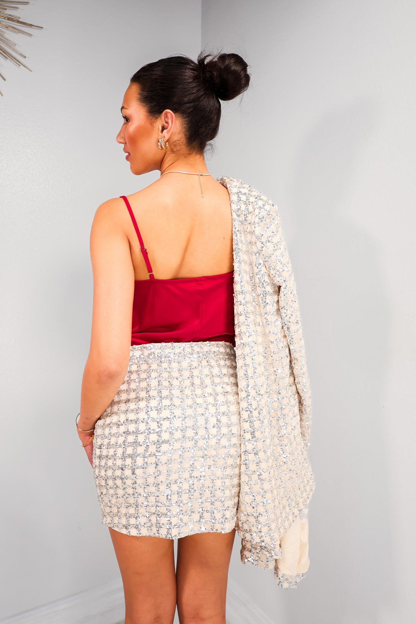Bubbly Champagne Window Pane Skirt