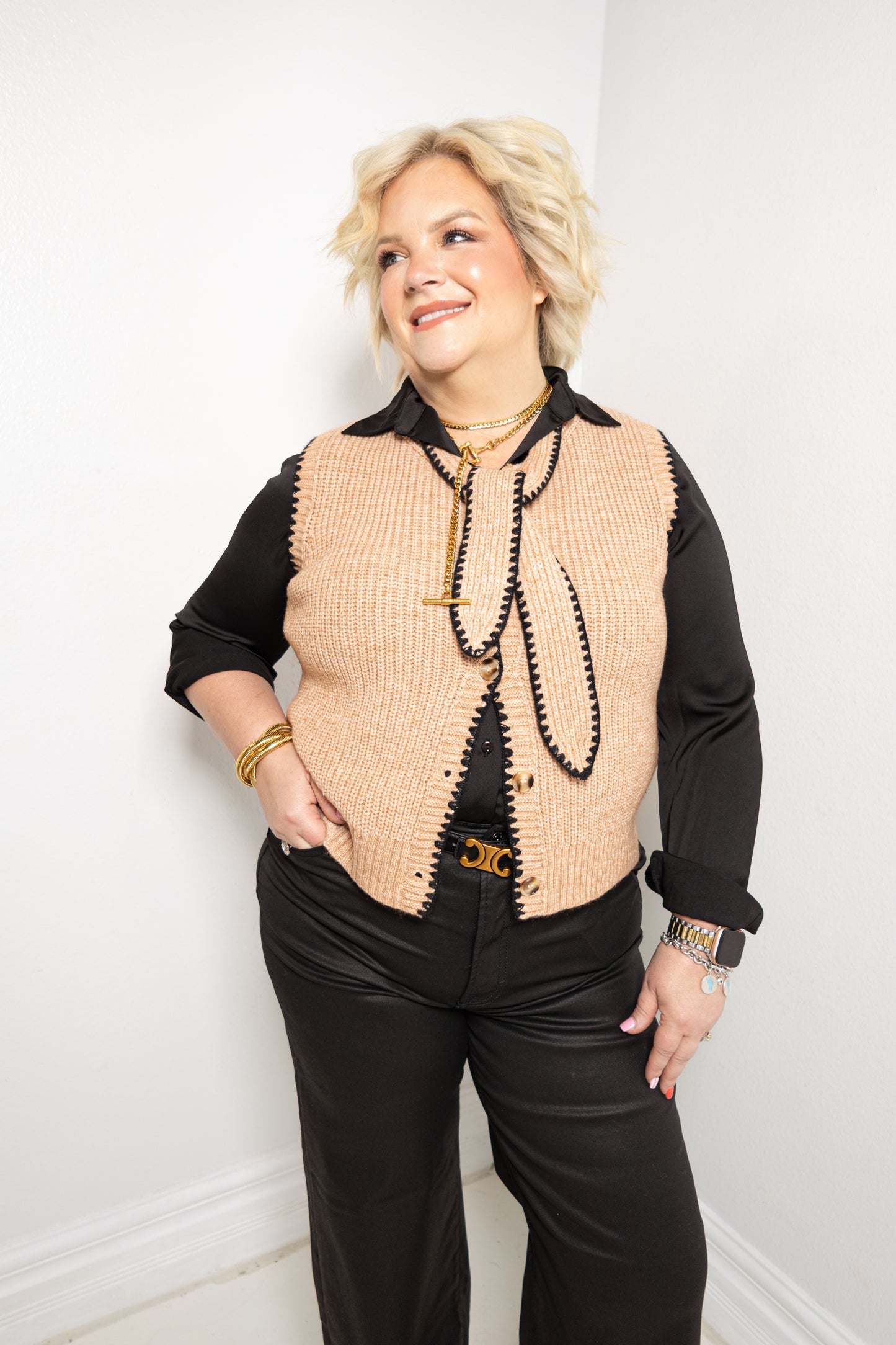 Social Season Button Down Tie Top