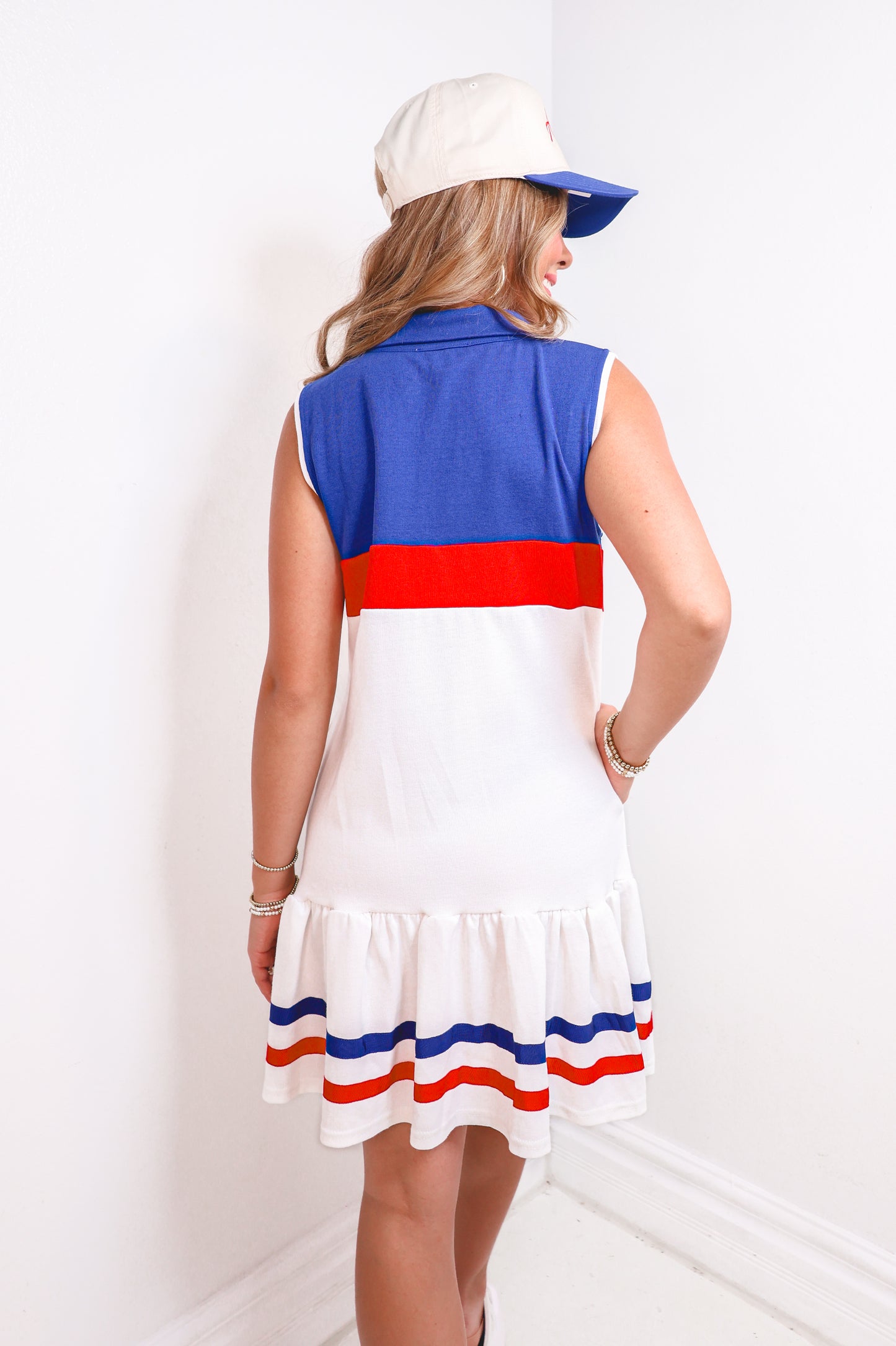 Stadium Stripes Half Zip Mini Dress