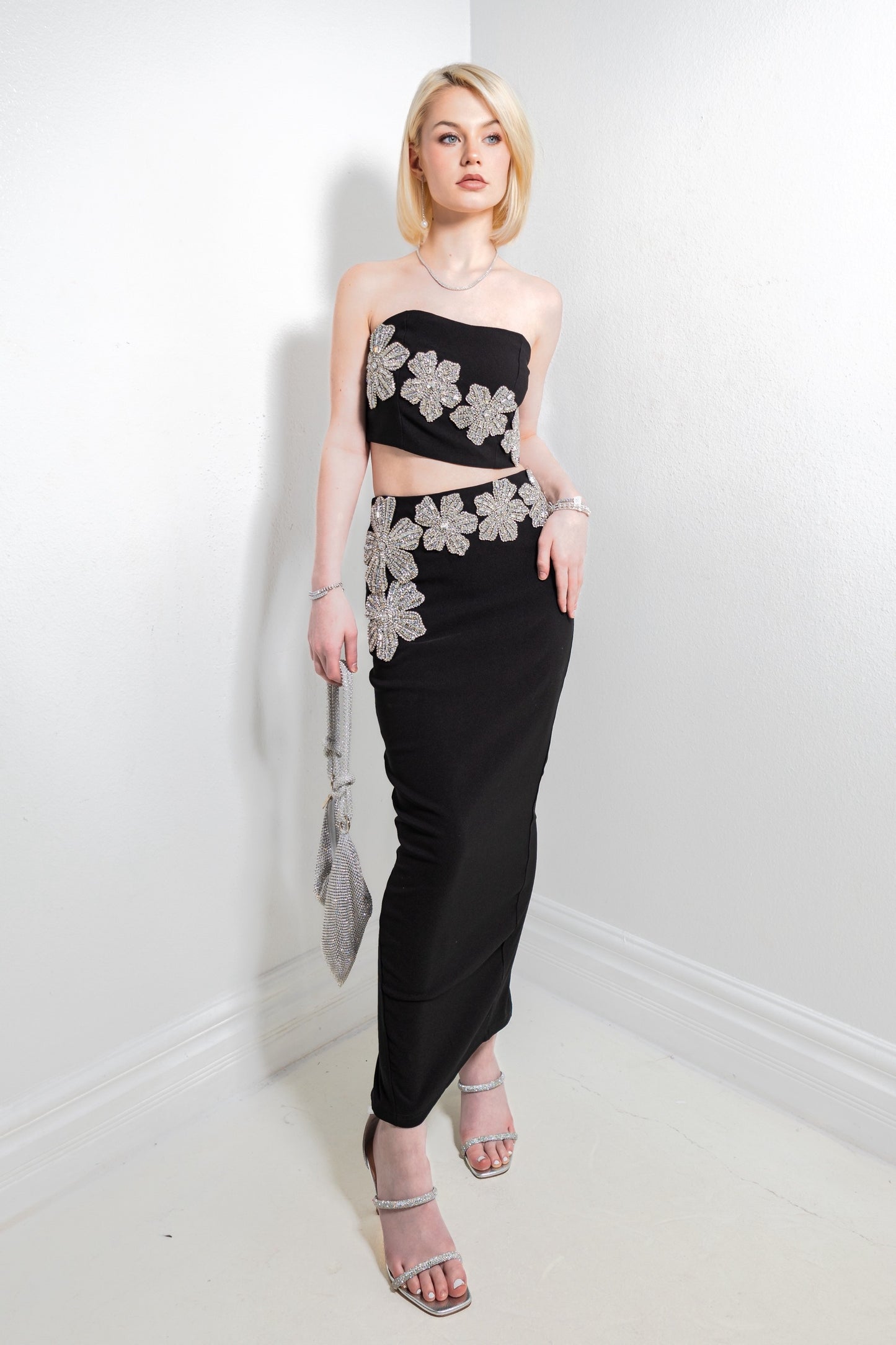 Starlit Blooms Embellished Crop Top