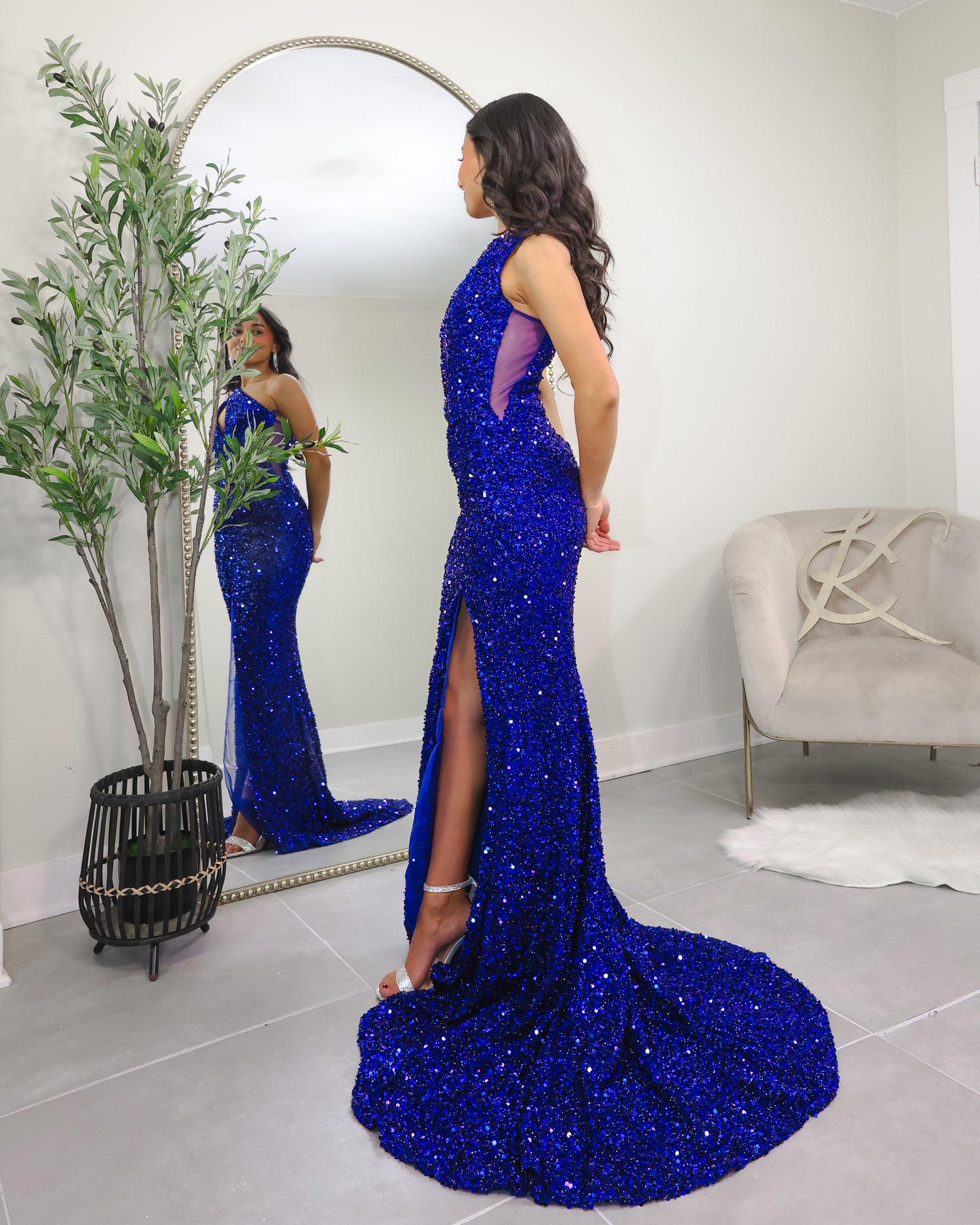 Starlit Sapphire One Shoulder Gown