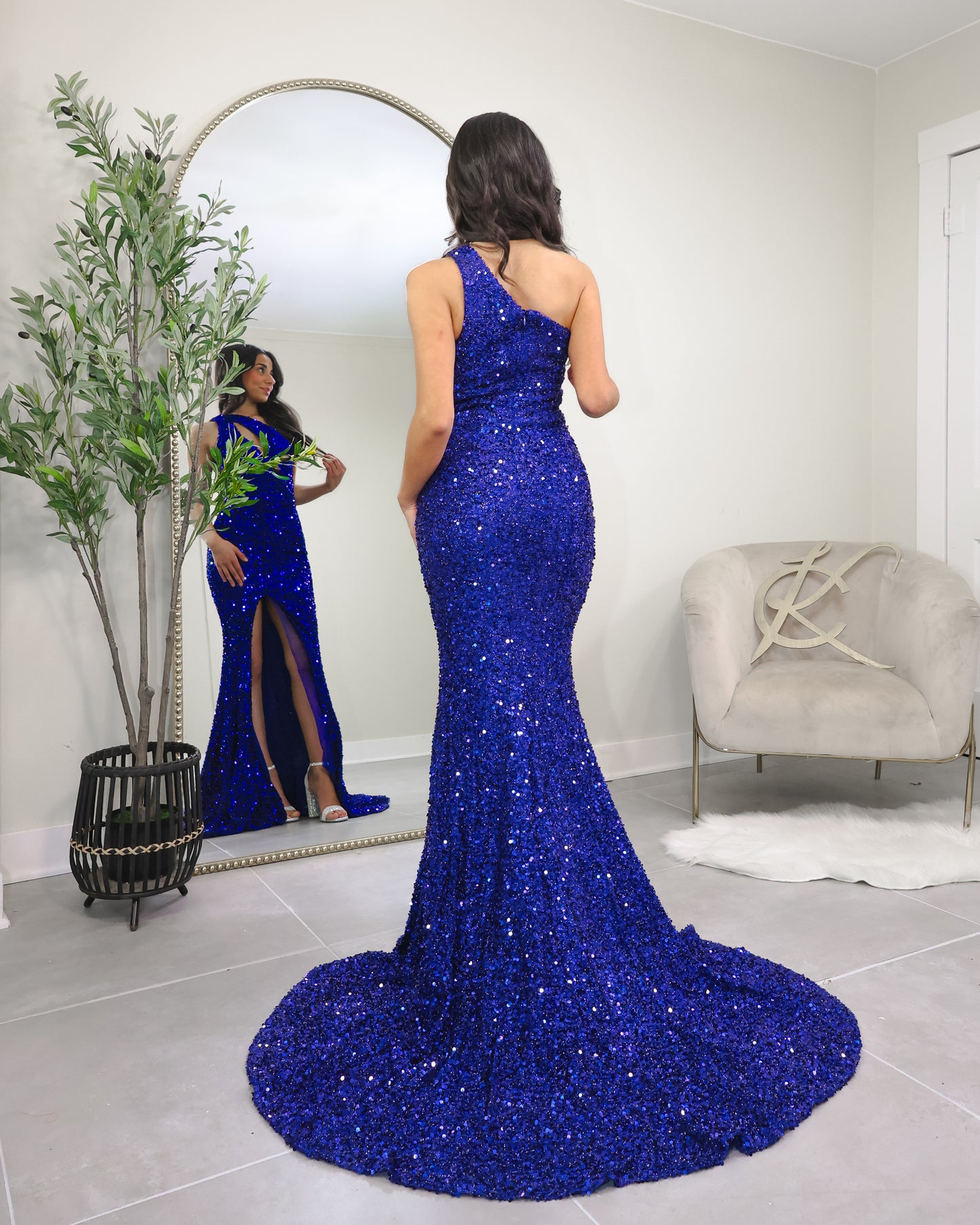 Starlit Sapphire One Shoulder Gown