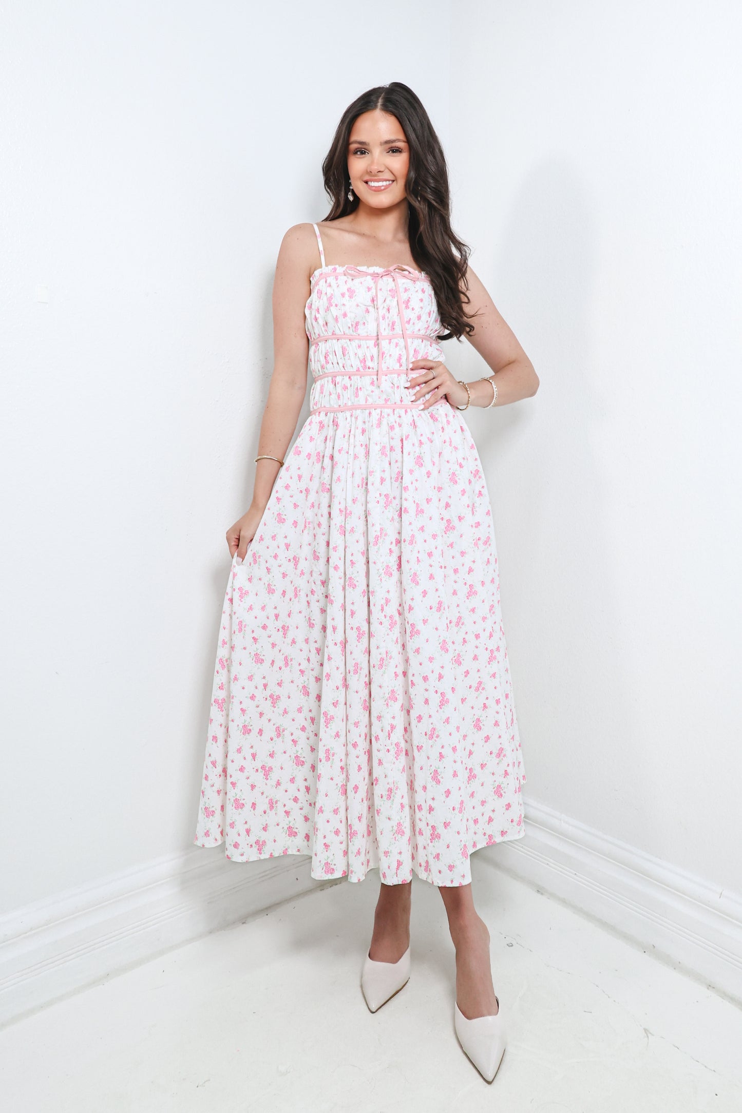 Strawberry Blooms Midi Dress