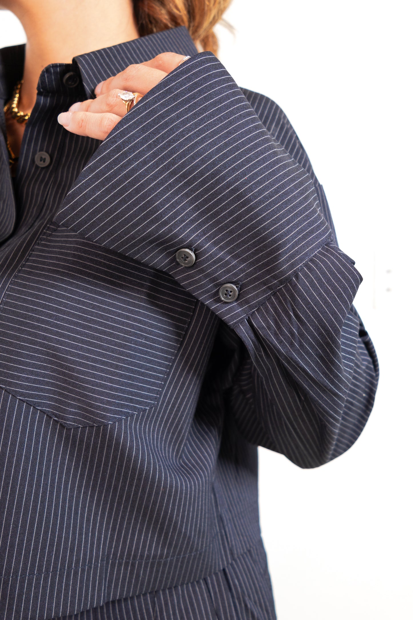 Strictly Business Pinstripe Cropped Shirt