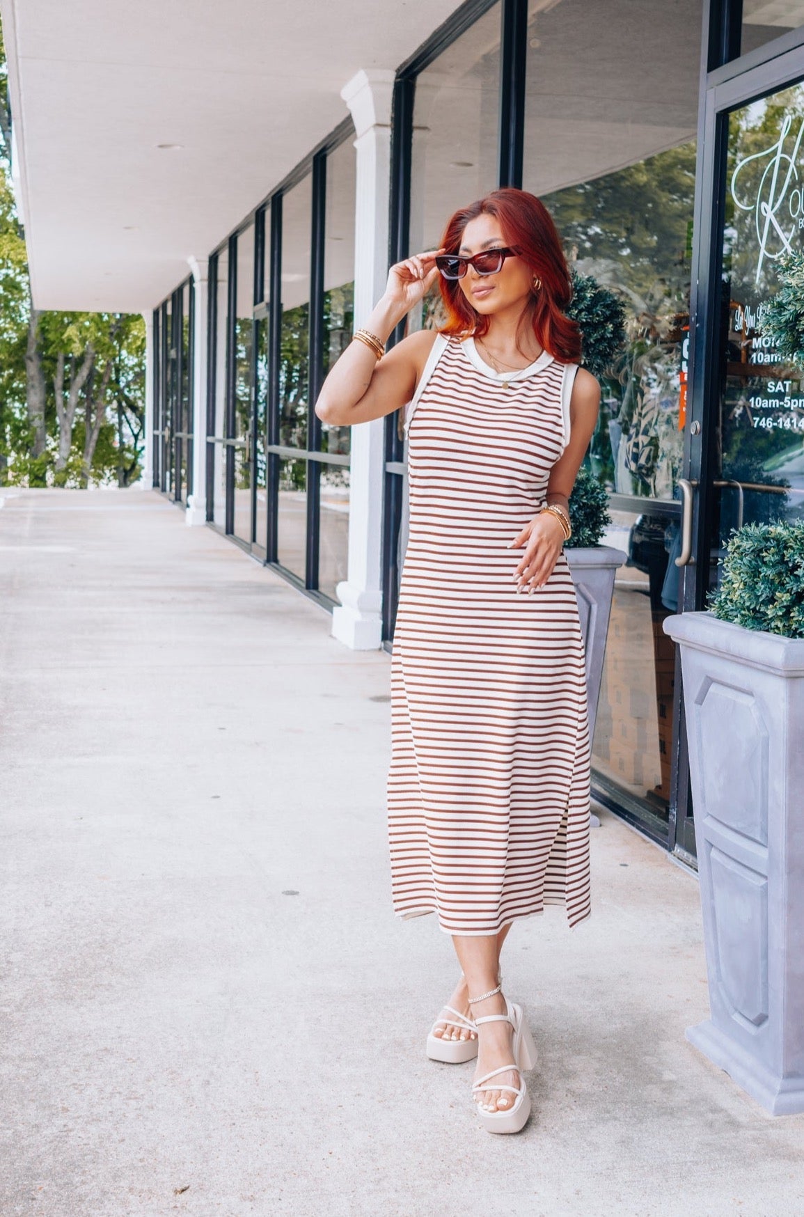 Striped Ribbed Midi Dress-Dresses-KCoutureBoutique, women's boutique in Bossier City, Louisiana