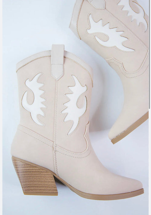 Taupe Two Toned Western Booties-Shoes-KCoutureBoutique, women's boutique in Bossier City, Louisiana