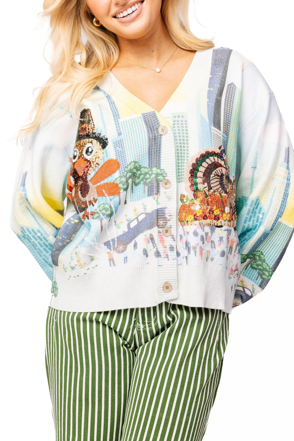 Queen of Sparkles Multi Thanksgiving Parade Button Up Cardigan
