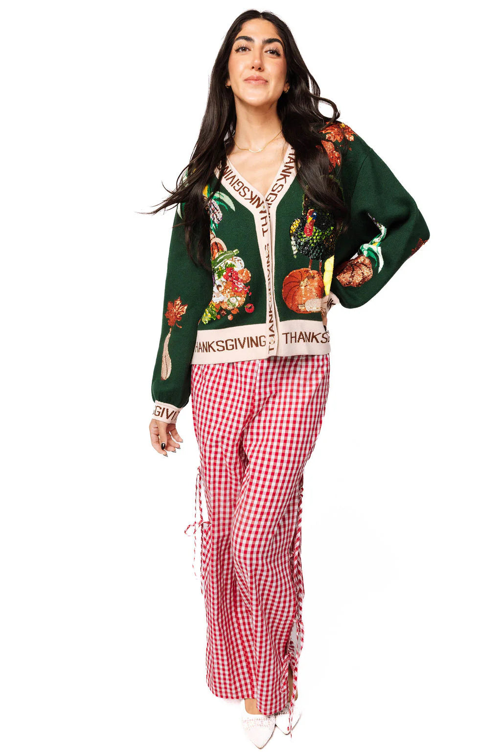 Queen of Sparkles Dark Green 'Thanksgiving' Button Cardigan