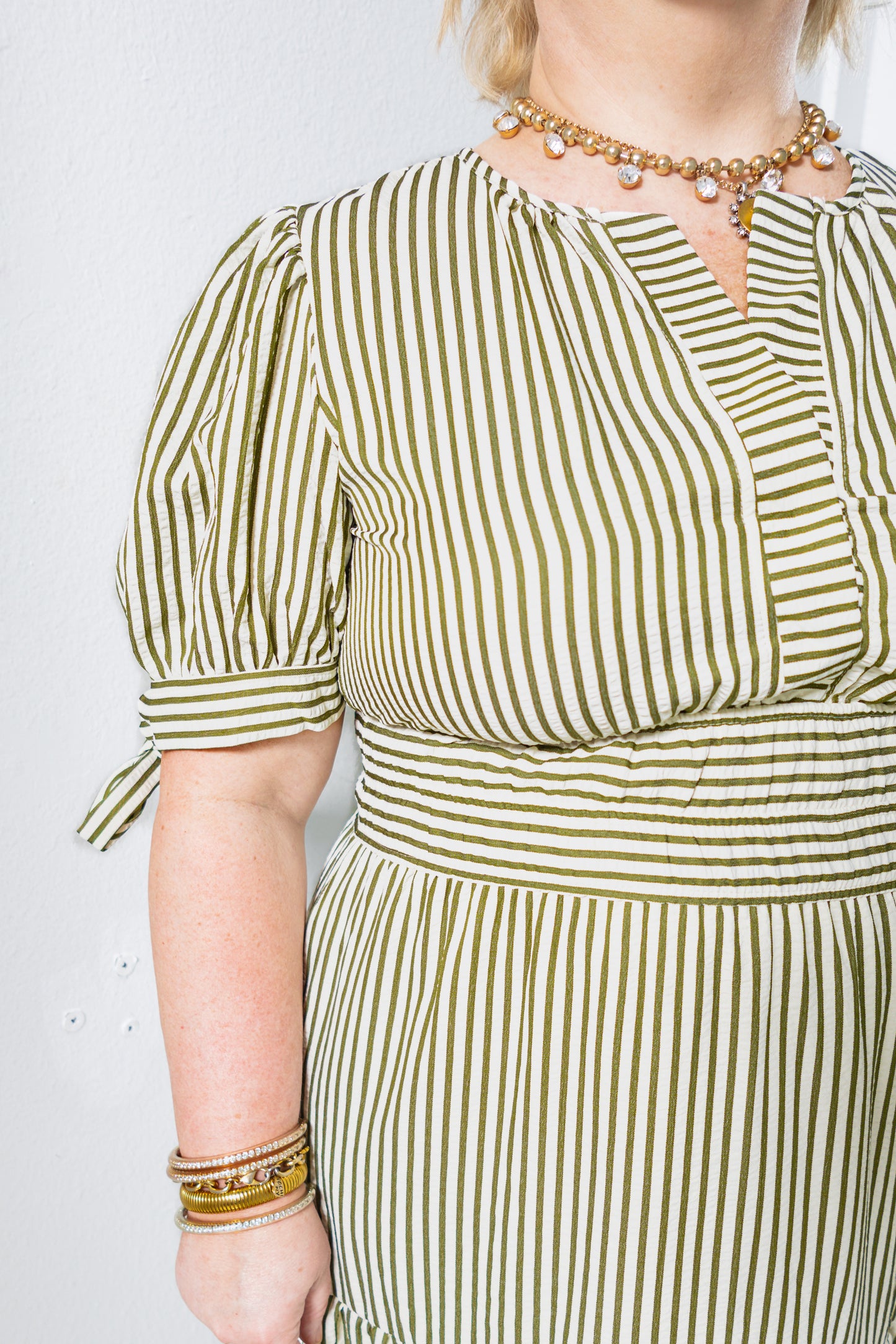 The Camden Striped Tie Sleeves Midi Dress