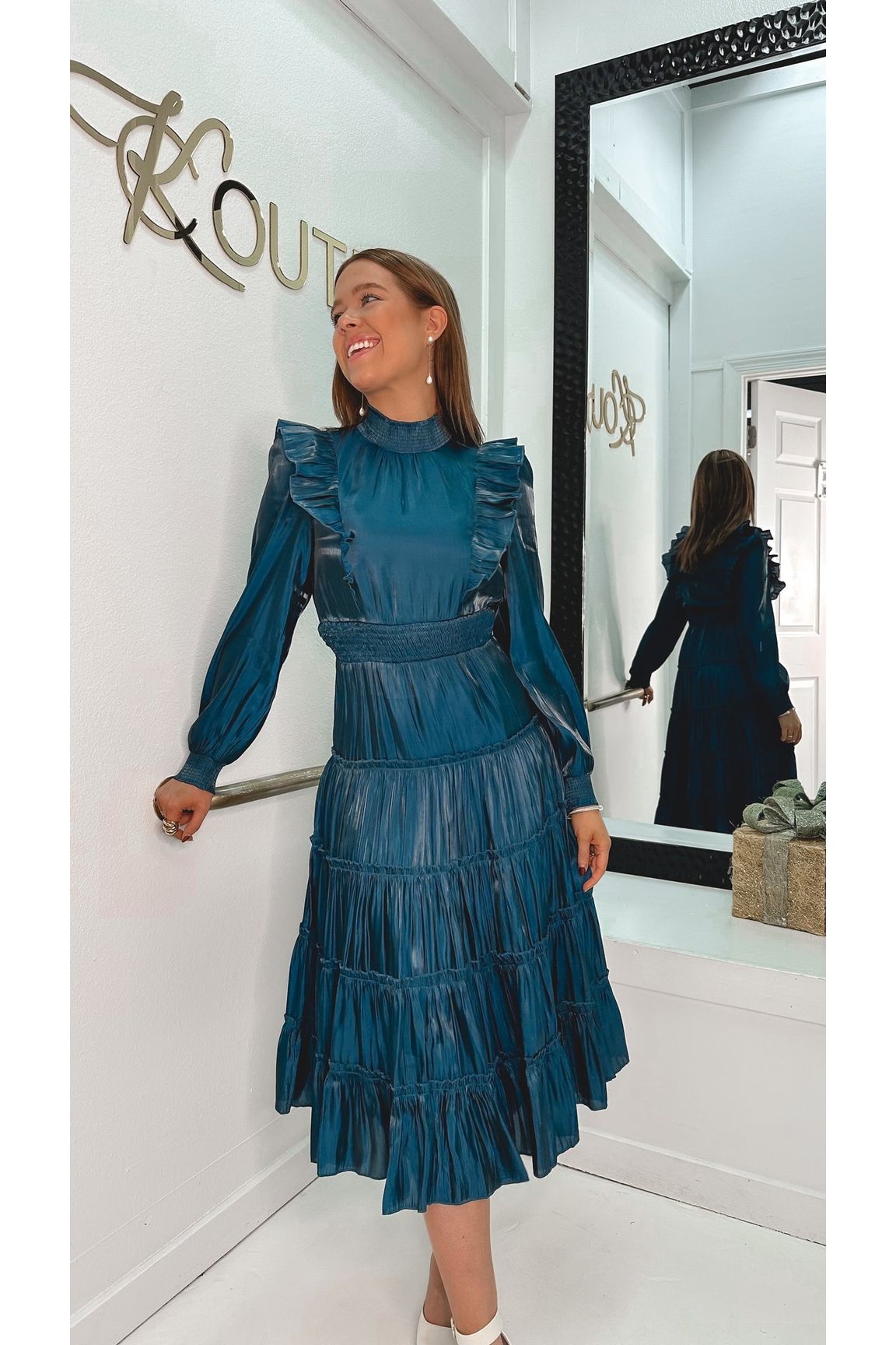 Time For Teal Ruffle Tiered Dress-Dresses-KCoutureBoutique, women's boutique in Bossier City, Louisiana