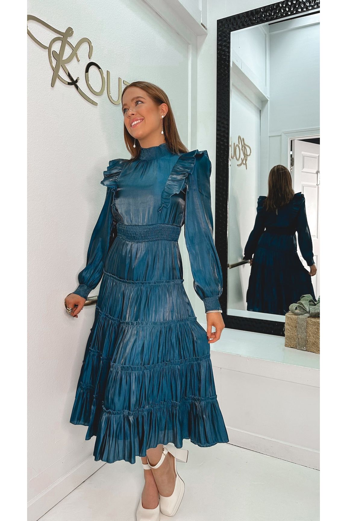 Time For Teal Ruffle Tiered Dress-Dresses-KCoutureBoutique, women's boutique in Bossier City, Louisiana