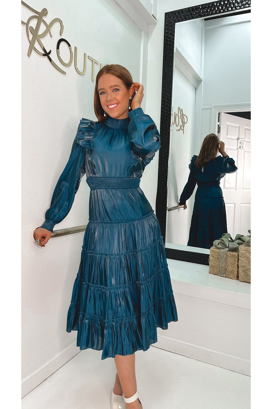 Time For Teal Ruffle Tiered Dress Teal / Large Time For Teal Ruffle Tiered Dress Teal / Large