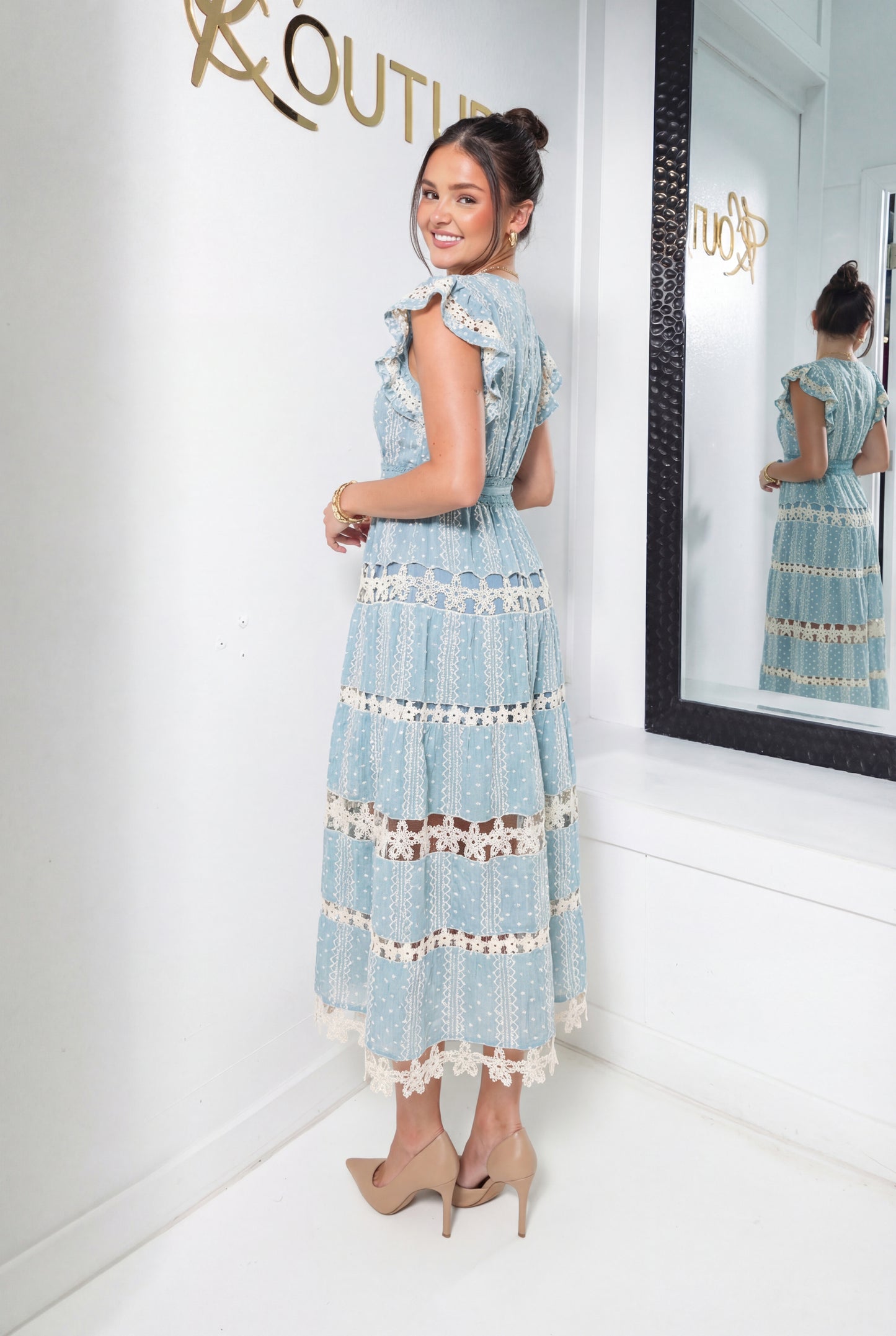 Blue Skies & Lace Midi Dress