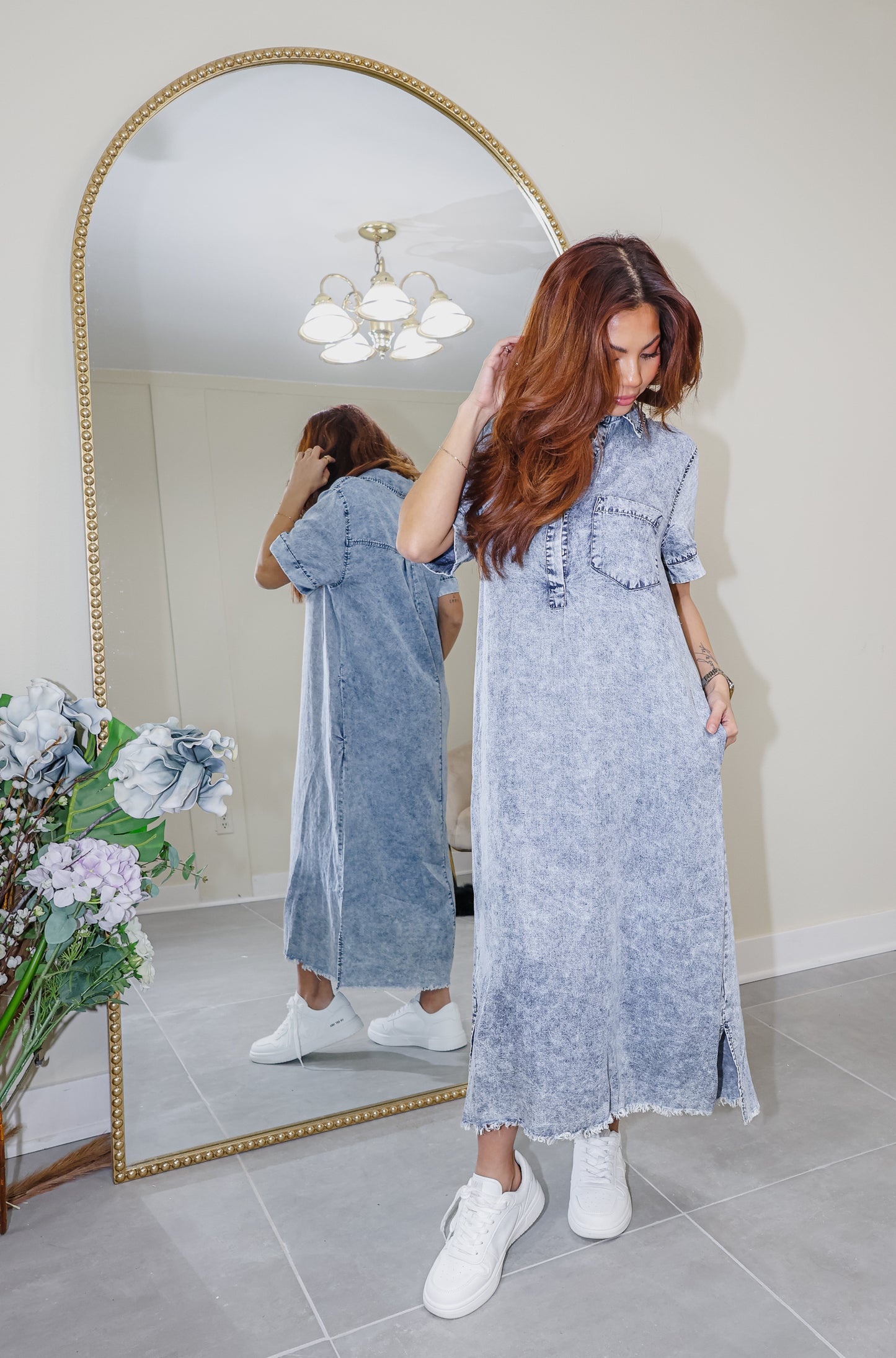 Timeless Tones Midi Denim Shirt Dress