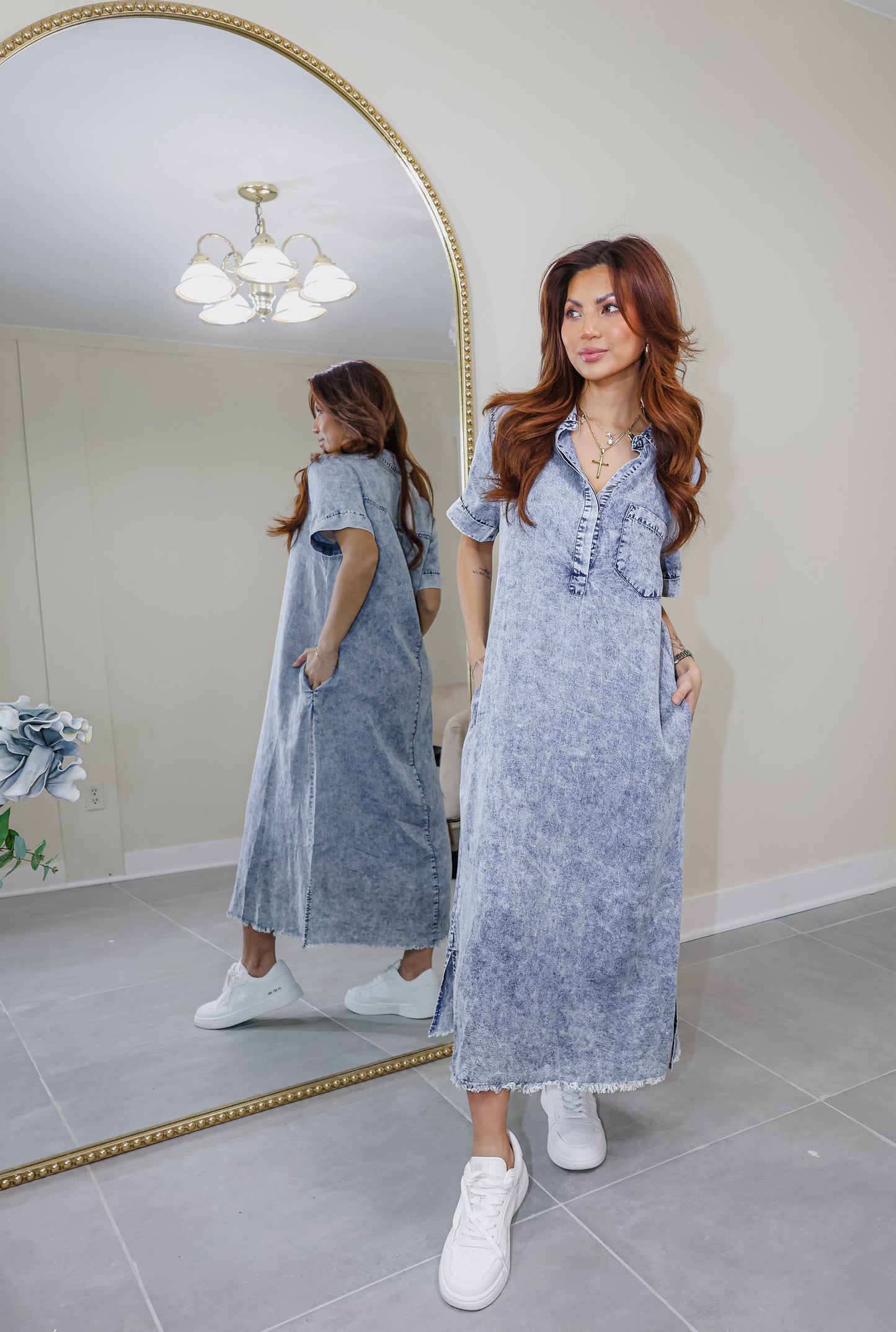 Timeless Tones Midi Denim Shirt Dress