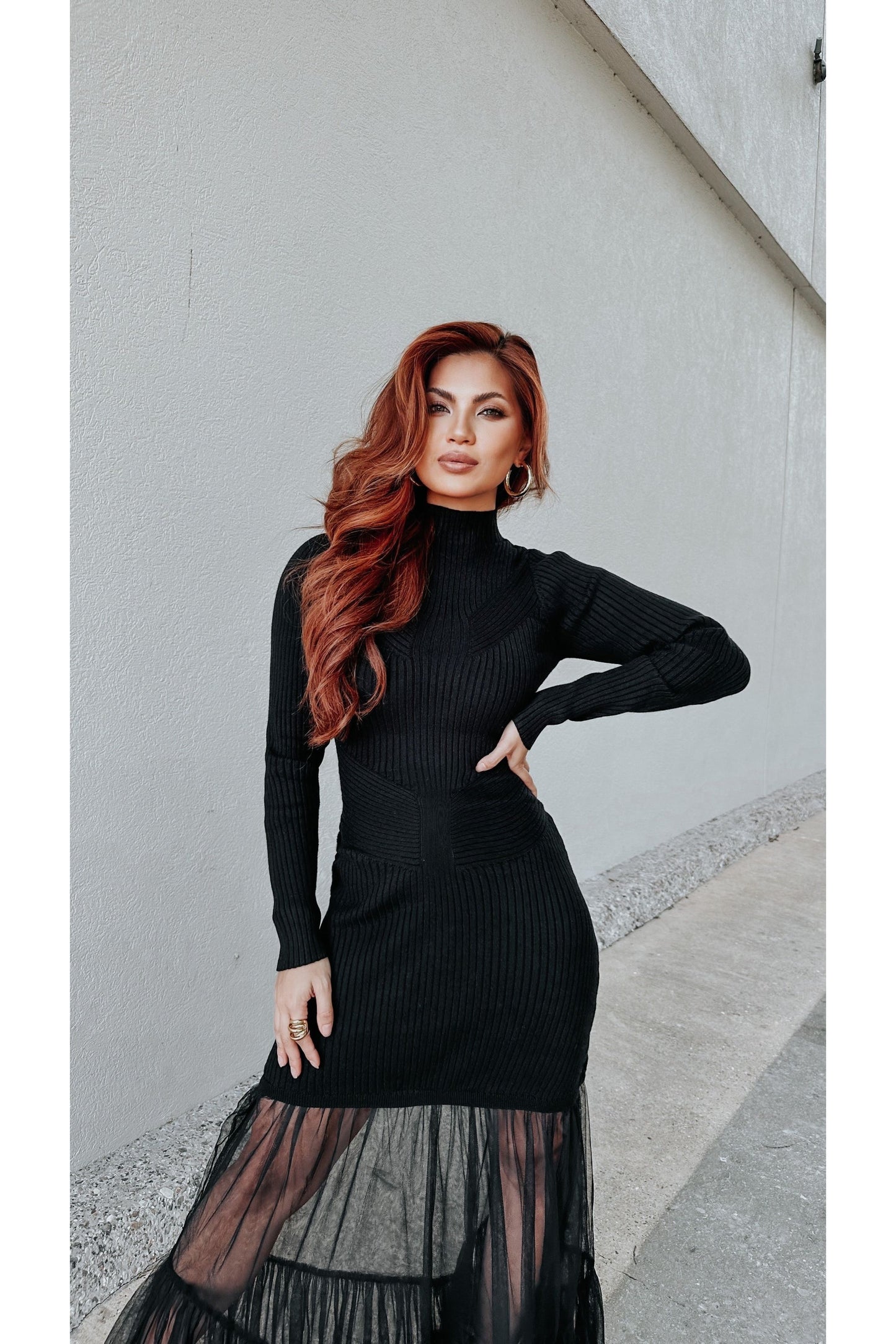 Tulle Trim Detail Sweater Dress-Dresses-KCoutureBoutique, women's boutique in Bossier City, Louisiana