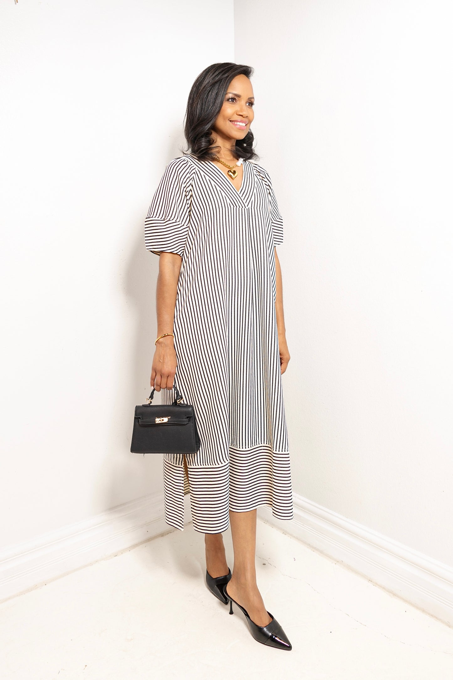 Uptown Lines Pullover Striped Midi Dress