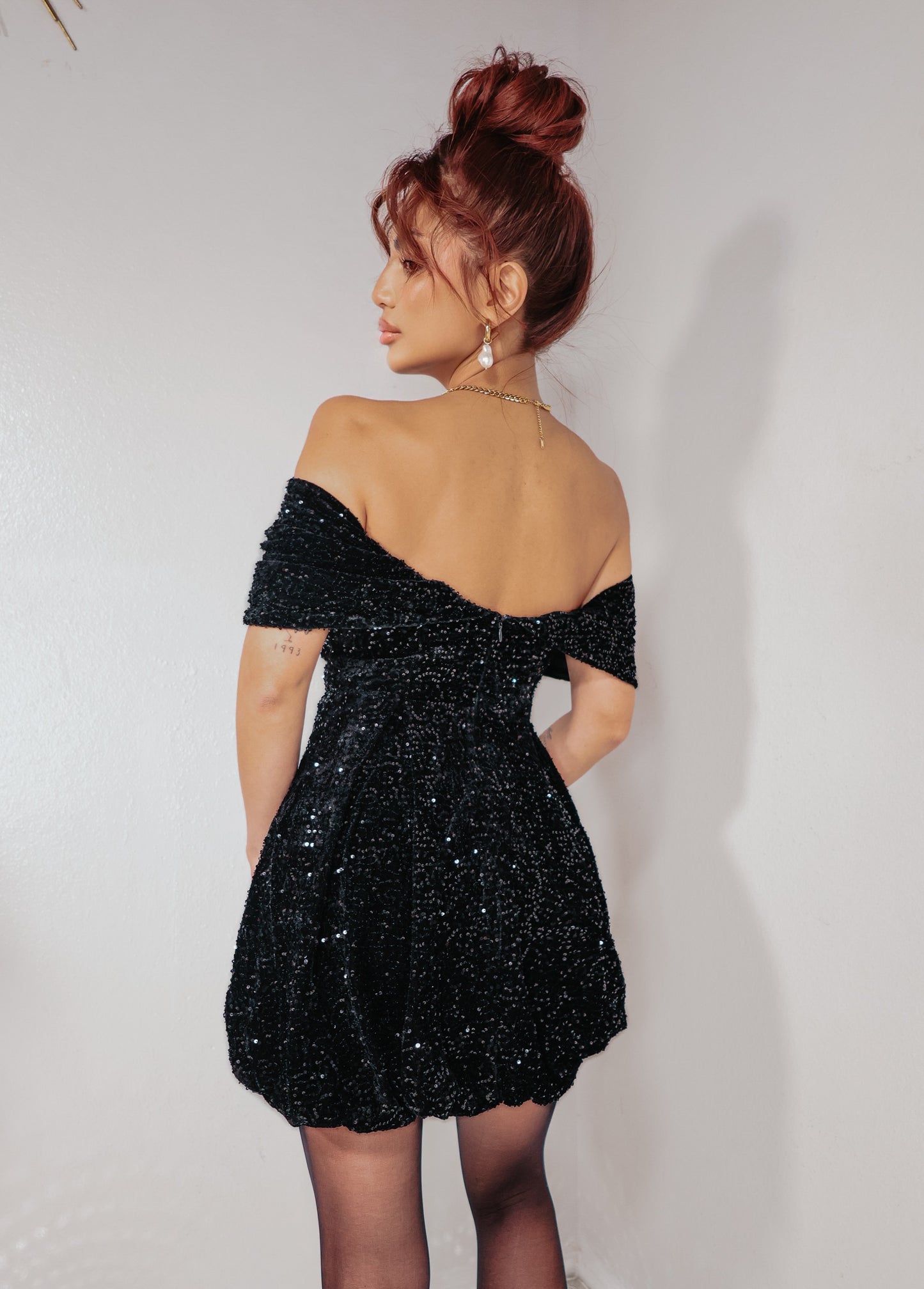 Velvet Bows Sequin Mini Dress