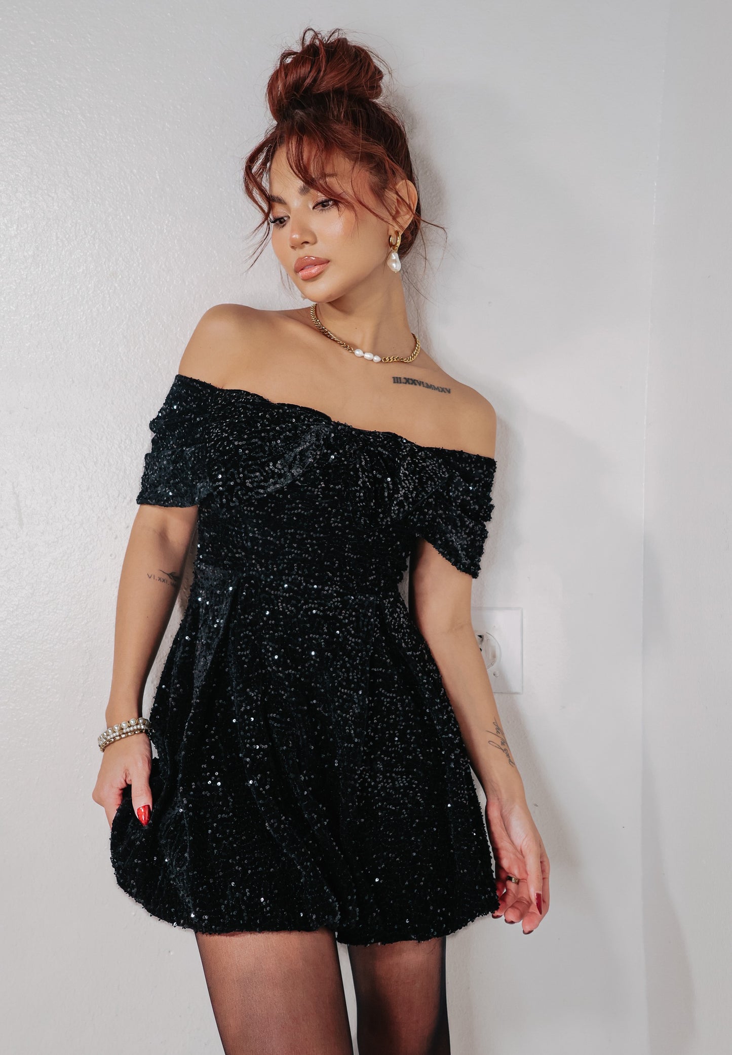 Velvet Bows Sequin Mini Dress