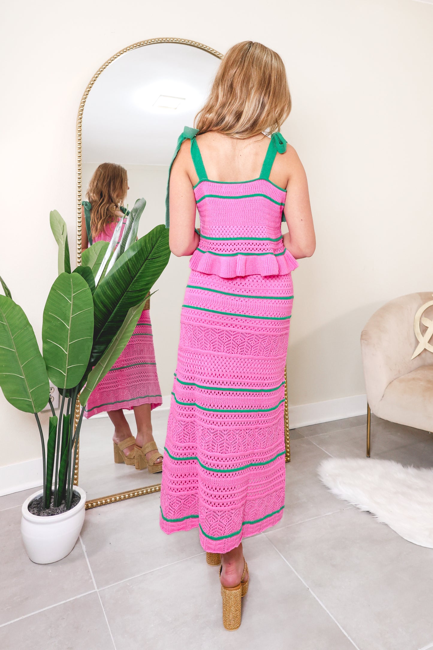 Watermelon Sugar Crochet Contrast Striped Set