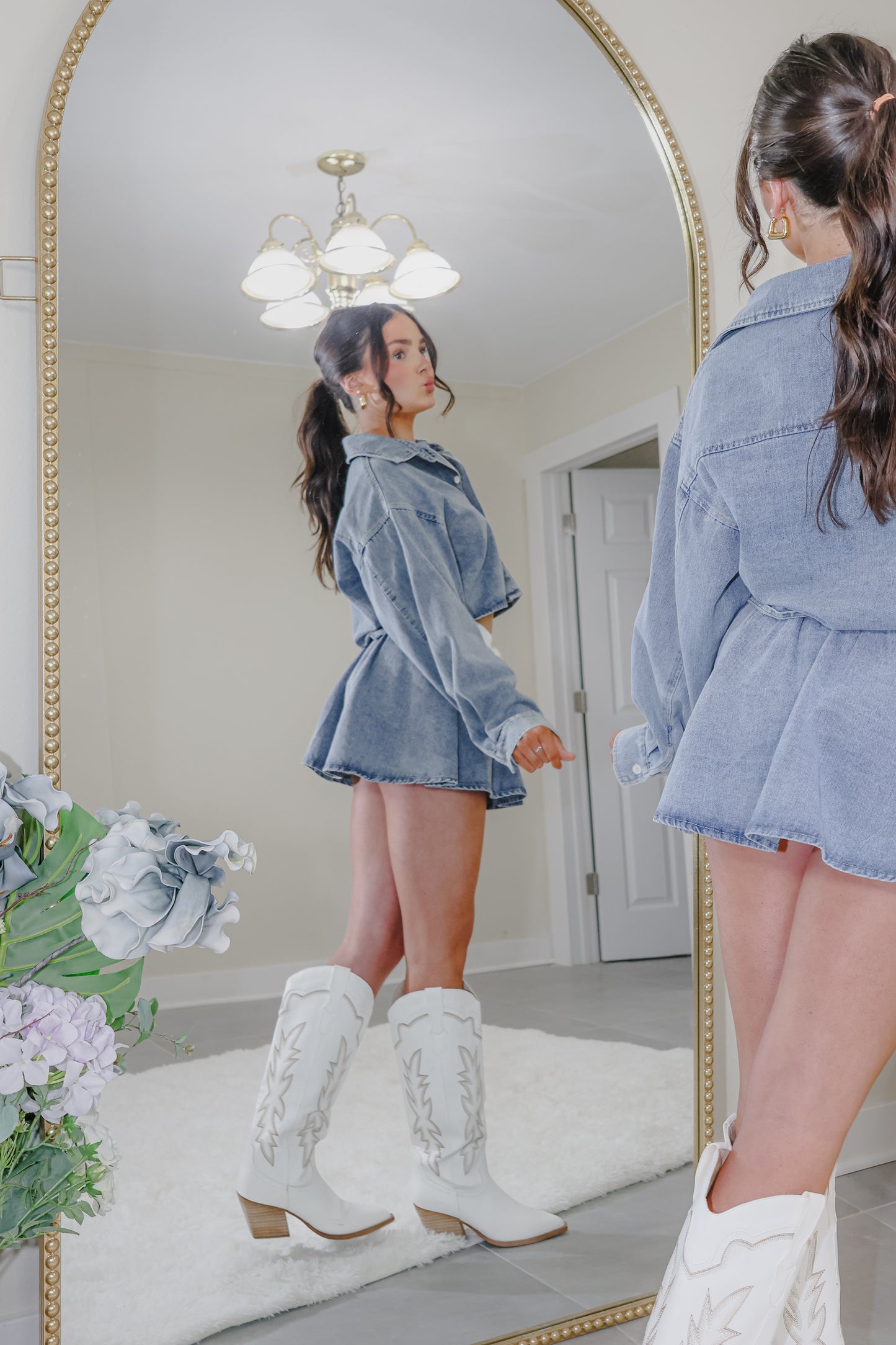 Weekend Blues High Waisted Contrast Skort