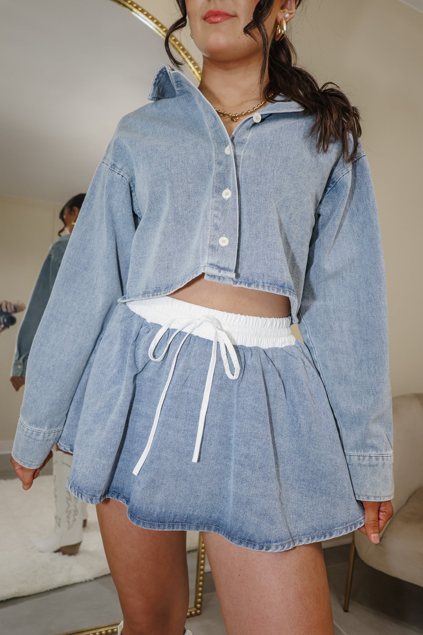 Weekend Blues High Waisted Contrast Skort