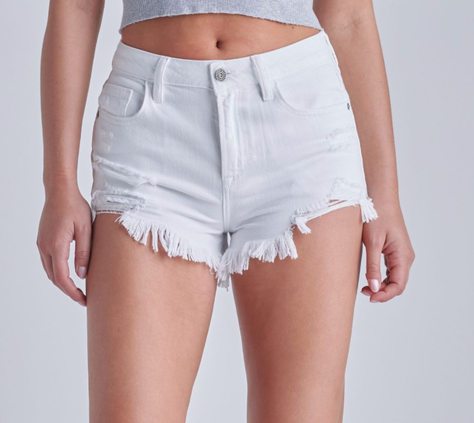 White Super Soft Destroyed High Rise Frayed Shorts-Denim-KCoutureBoutique, women's boutique in Bossier City, Louisiana