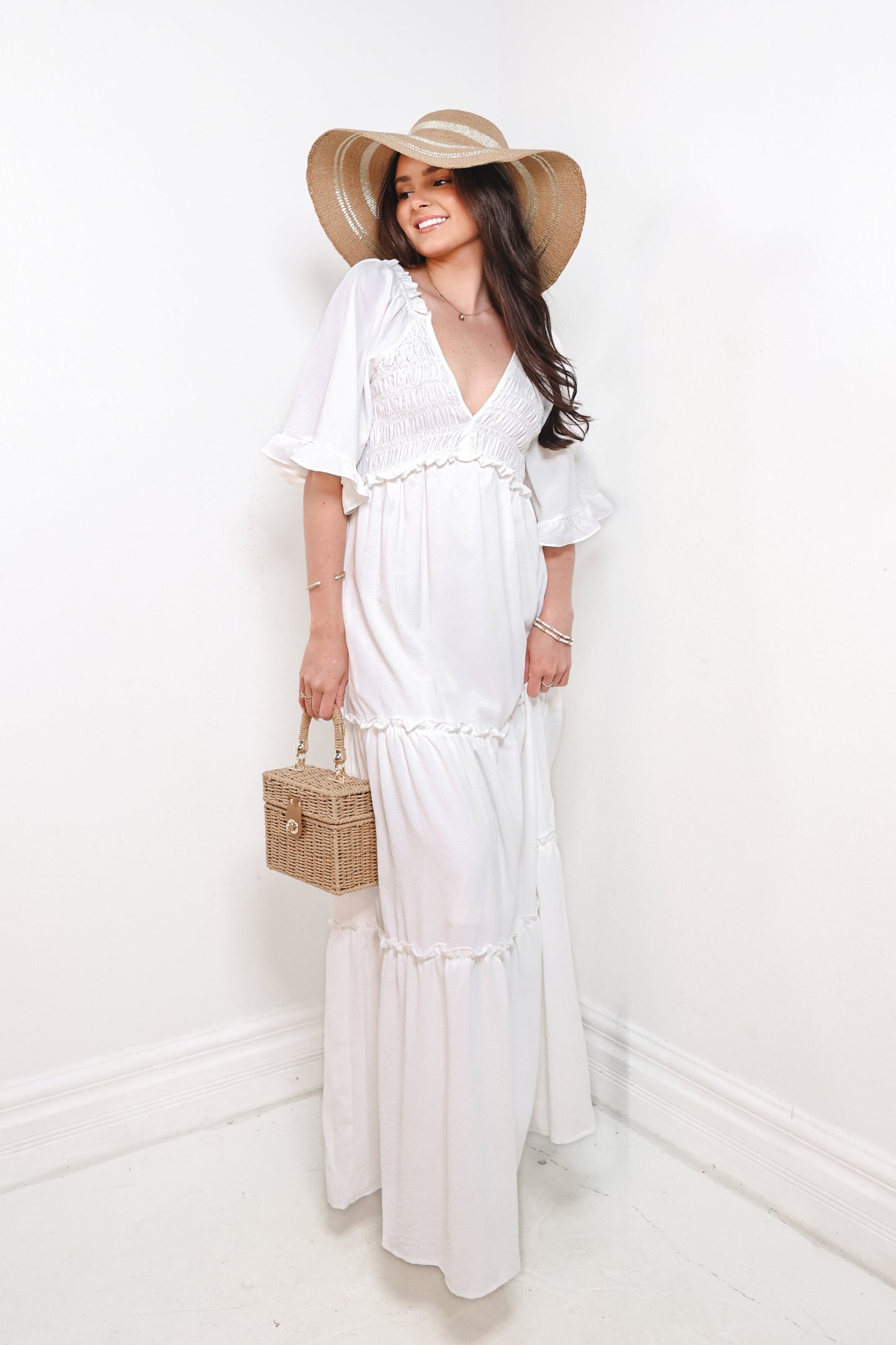 White Magnolia Smocked Maxi Dress