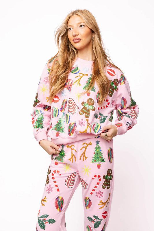 Queen of Sparkles Light Pink Christmas Icons Sweatshirt