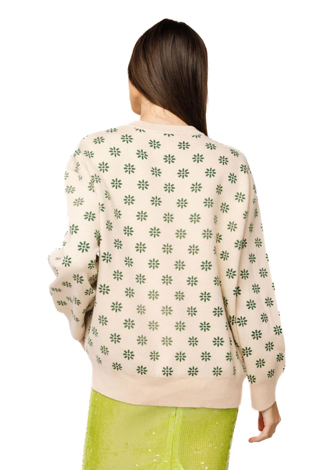 QOS Feathered Turkey Floral Sweater