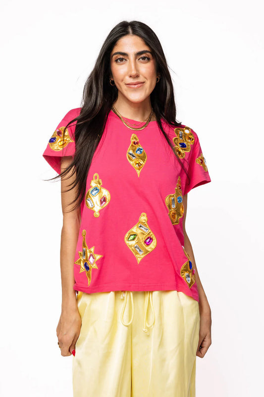 Queen of Sparkles Hot Pink Multi Diamond Ornament Tee