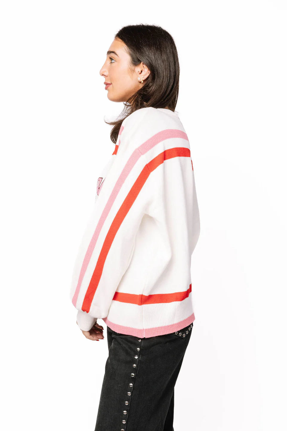 Queen of Sparkles Red, Pink & White Stripe 'Santa Baby' Fuzzy Santa Sweater