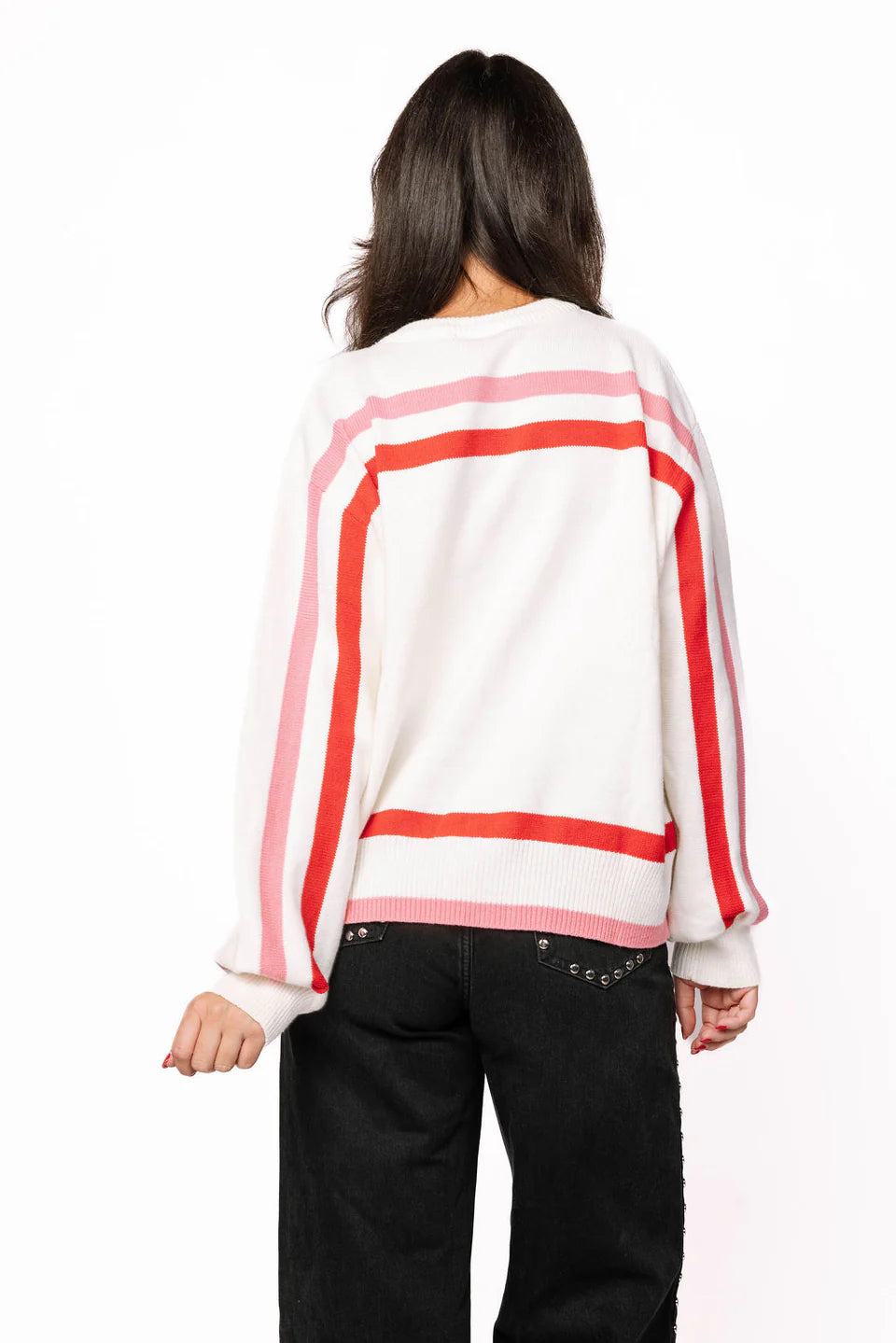 Queen of Sparkles Red, Pink & White Stripe 'Santa Baby' Fuzzy Santa Sweater