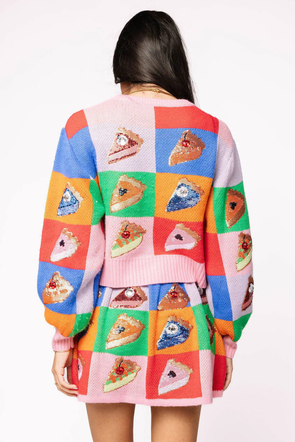 Queen of Sparkles Rainbow Colorblock Piece of Pie Button Up Sweater