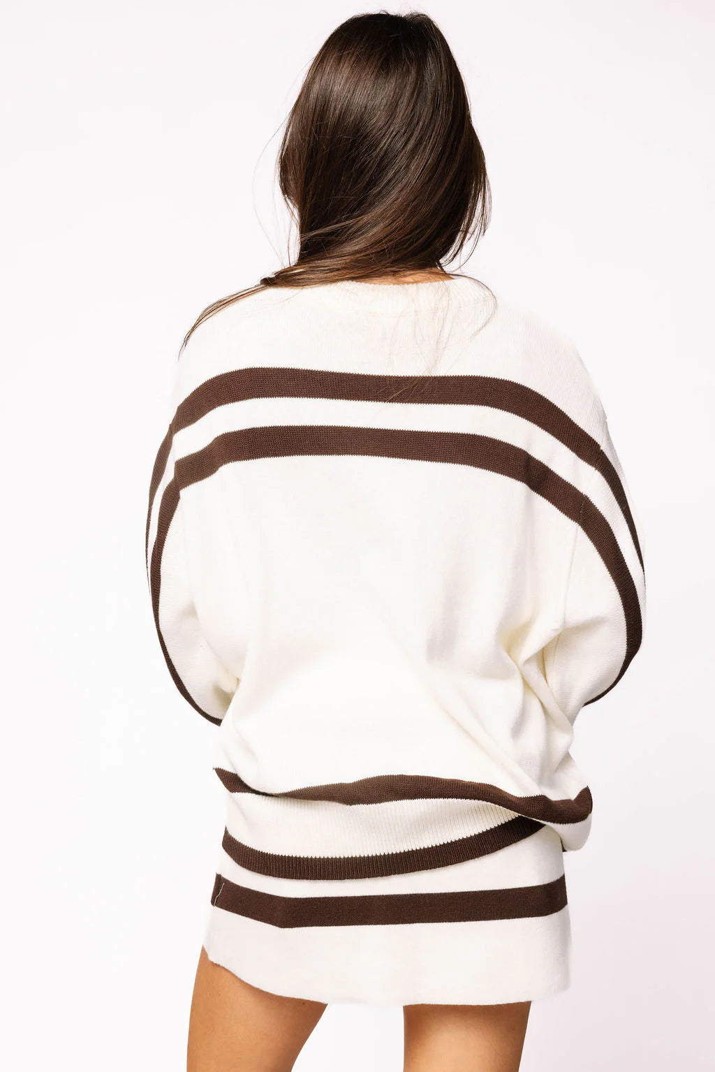 Queen of Sparkles White & Brown Stripe 'Gobble' Long Sleeve Sweater