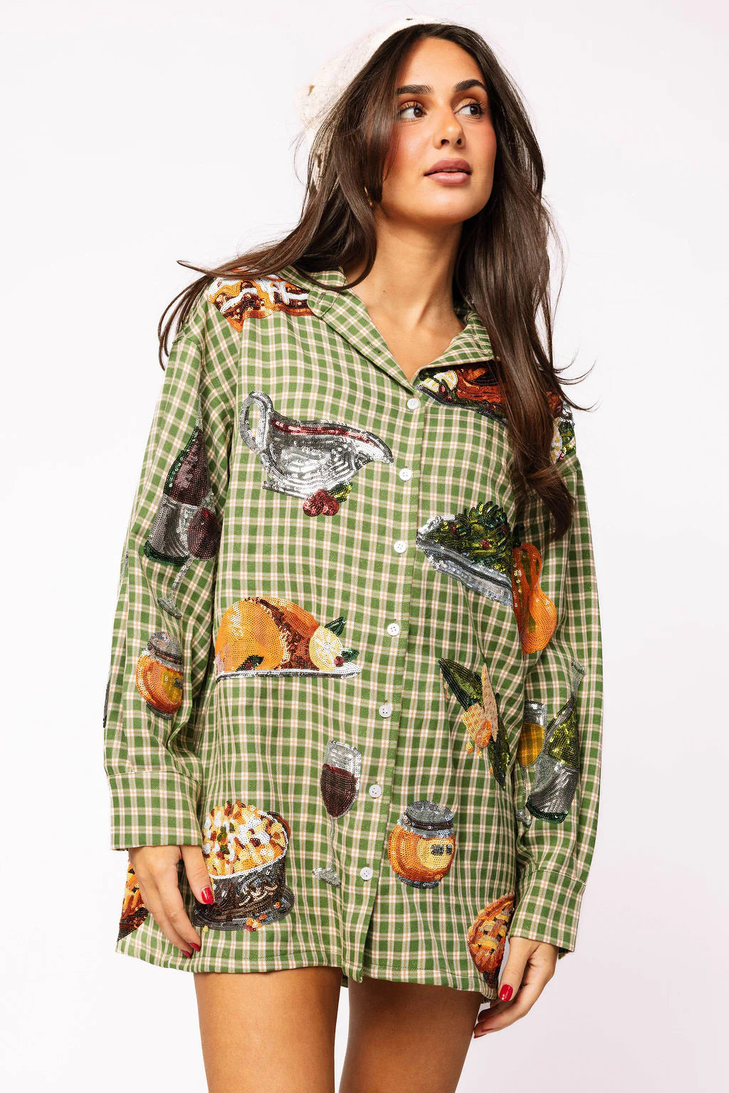 Queen of Sparkles Green Plaid Queen of Turkey Button Up Dress